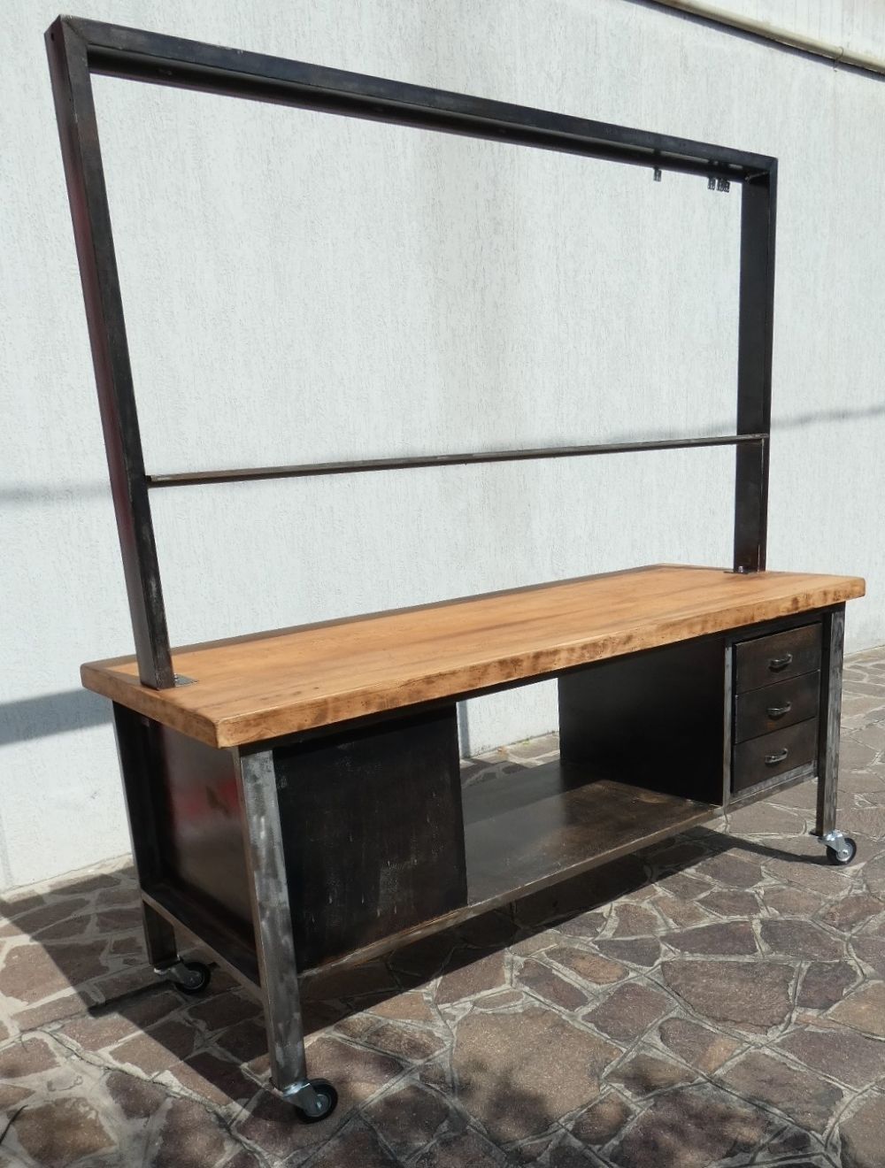 Industrial Style Island Counter In Steel And Walnut, 1970s photo furniture