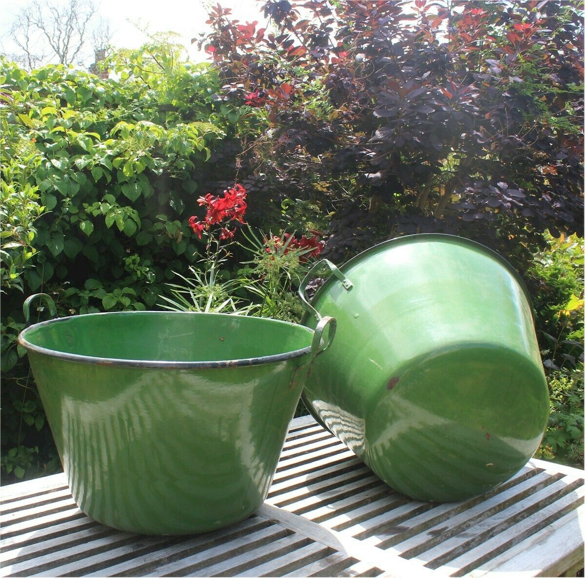 Pair Of Green Enamelled Planters photo furniture