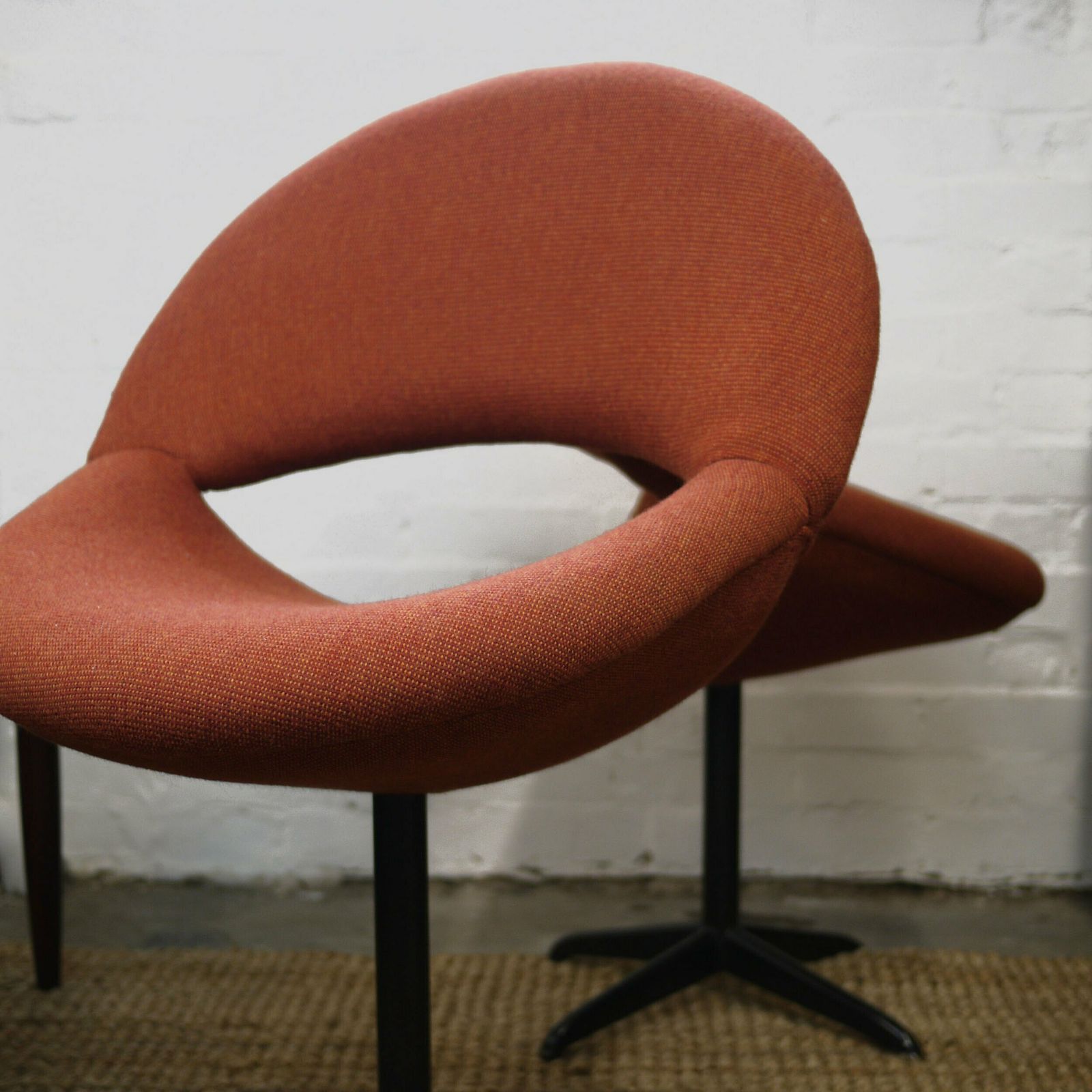 Pair Of Dark Orange Bucket Chairs In Handwoven Fabric, 1960s, Set Of 2