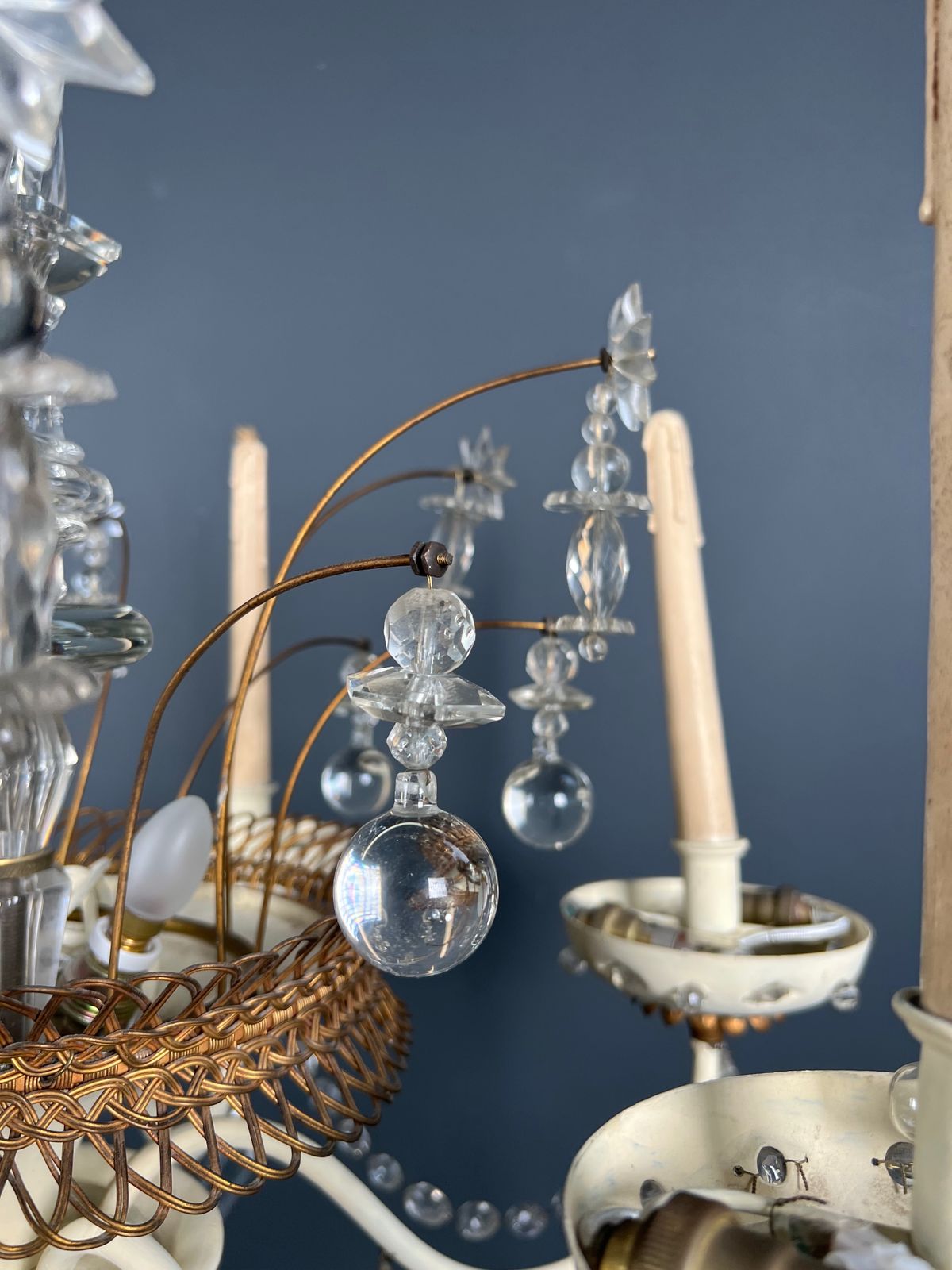 Lighting Chandelier In Lacquered And Gilded Sheet Metal And Crystals From Maison Baguès. Circa 1940 photo