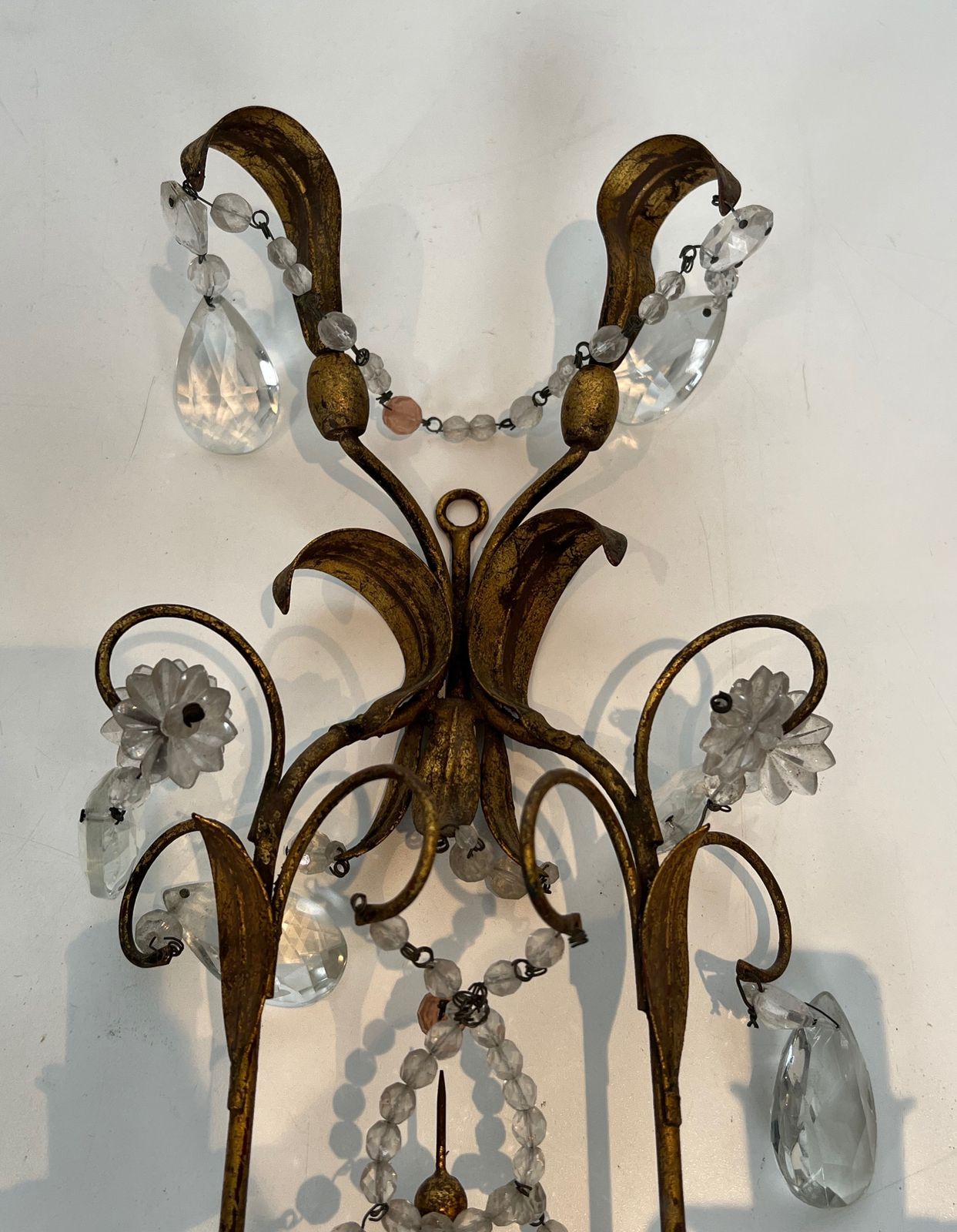 Pair Of Wall Lights In Gilded Metal And Crystals In The Style Of Maison Baguès photo buy