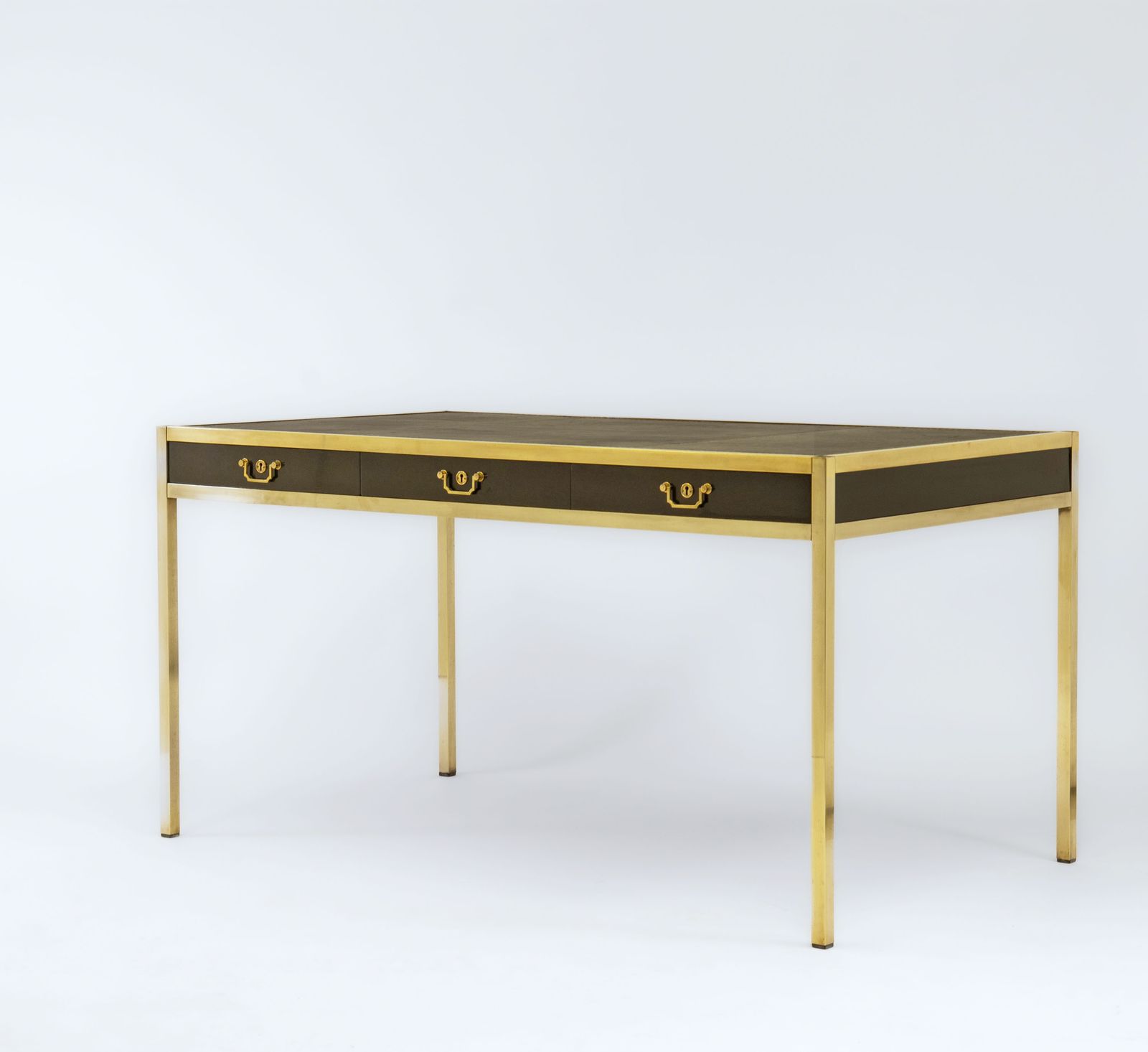photo furniture Mid Century Maison Jansen Manner Brass & Leather Desk Writing Table French 1950s