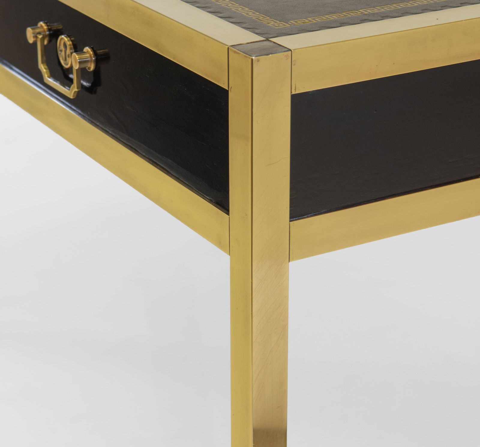 photo vinterior Mid Century Maison Jansen Manner Brass & Leather Desk Writing Table French 1950s