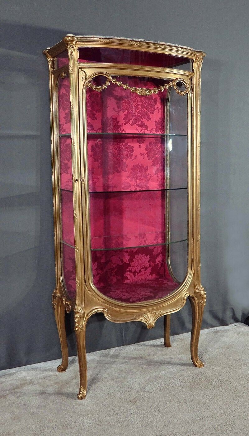 Curved Display Cabinet In Gilded Wood, Transition Louis XV Louis XVI – Early 20th Century photo furniture