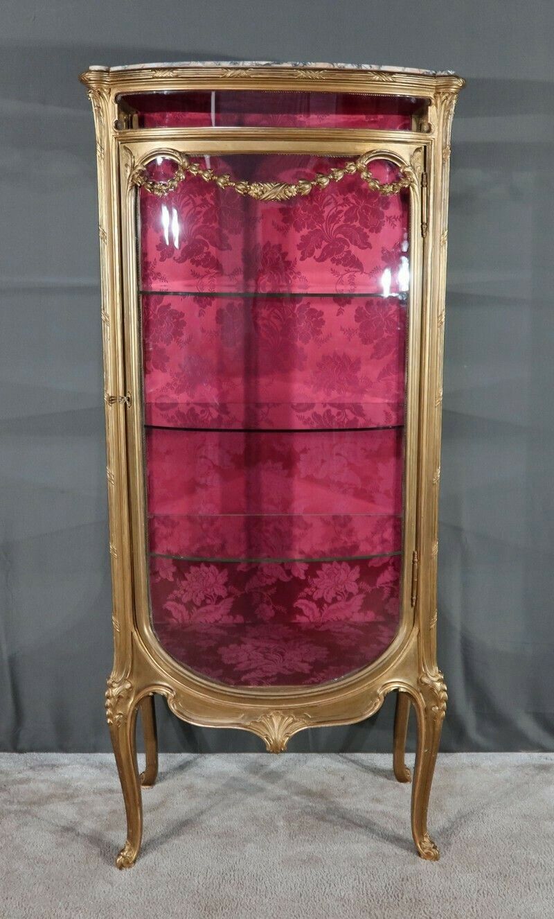 Curved Display Cabinet In Gilded Wood, Transition Louis XV Louis XVI – Early 20th Century photo vinterior