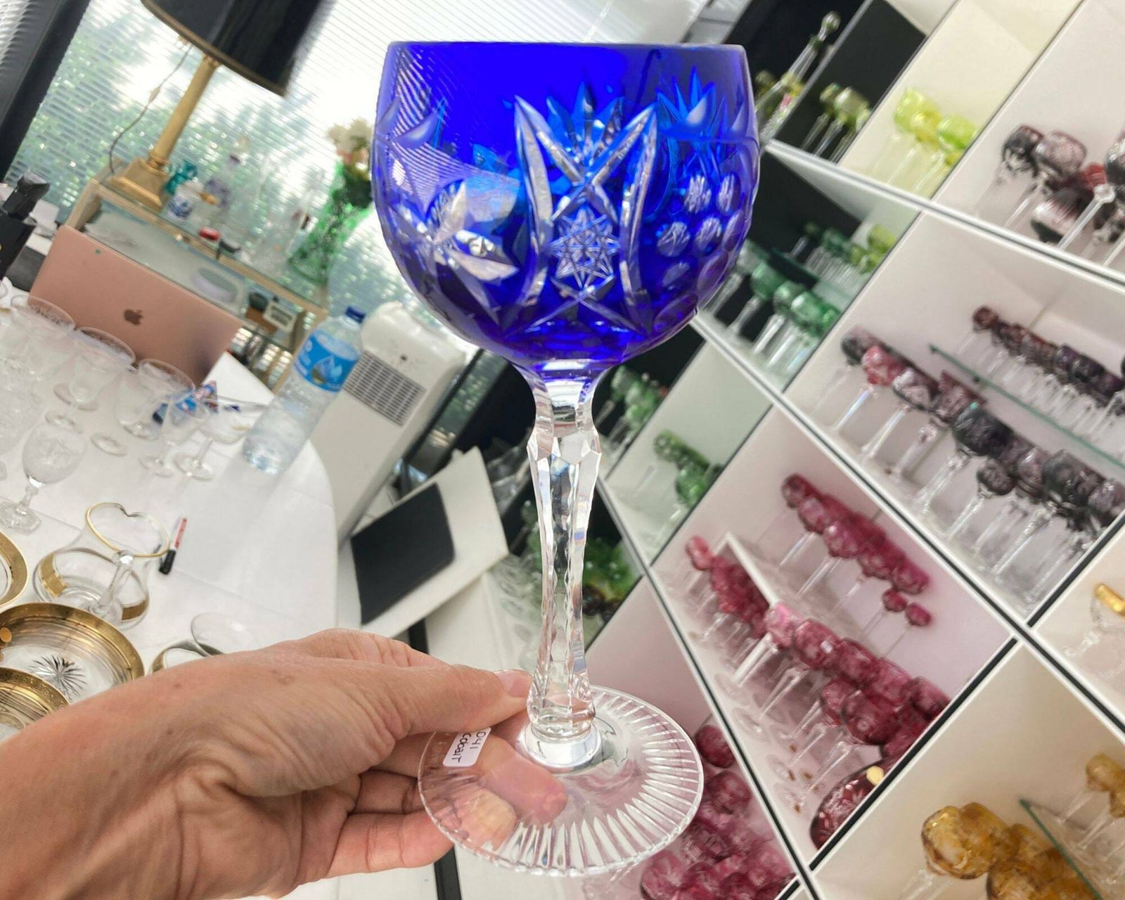 Kristallen Wijnglazen Blauw | 6 Stuks | Cut To Clear | Beyer Ca. Jaren 1970 photo Woonaccessoires