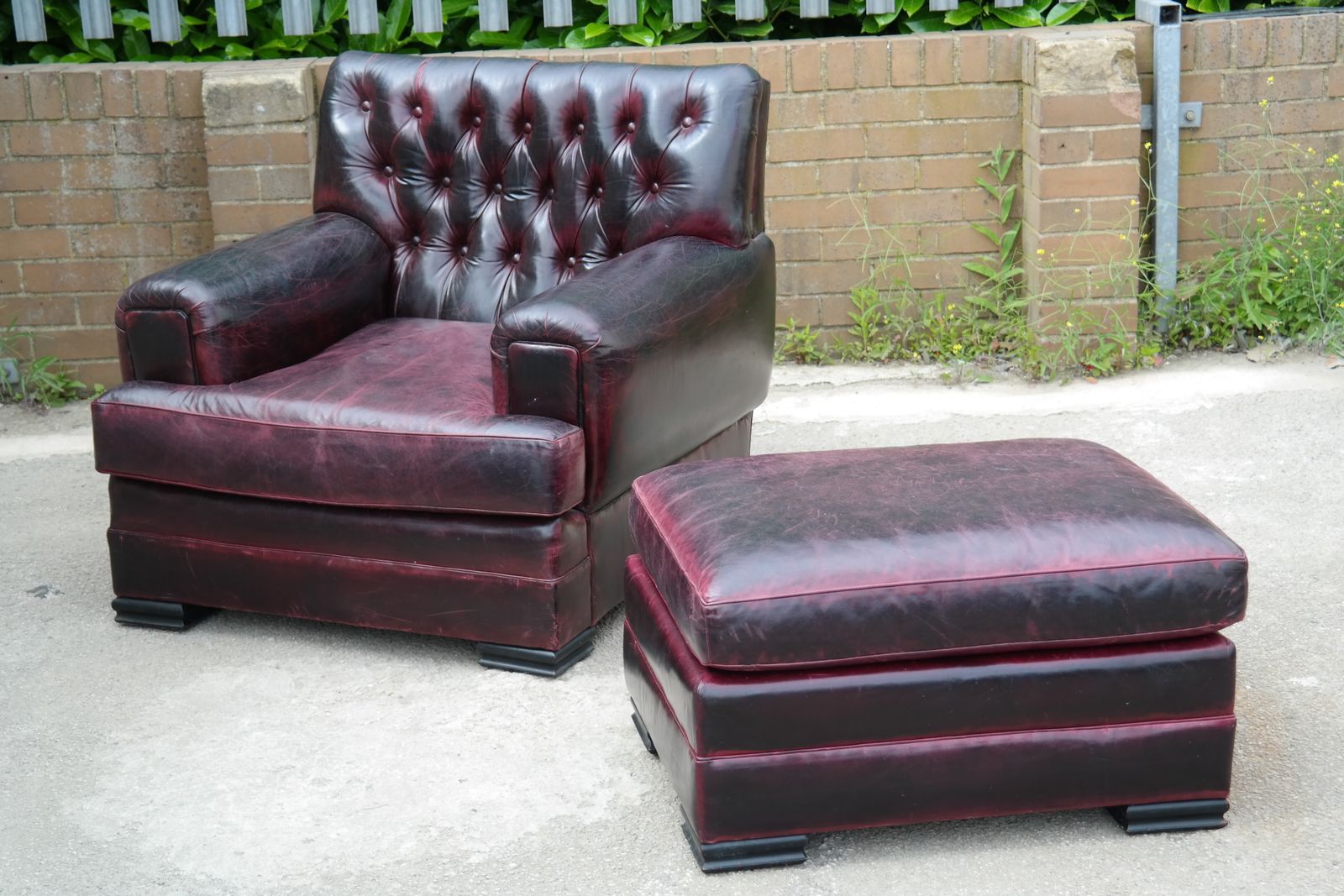 Stunning Rare Ralph Lauren Errol Armchair Footstool Leather Burgundy
