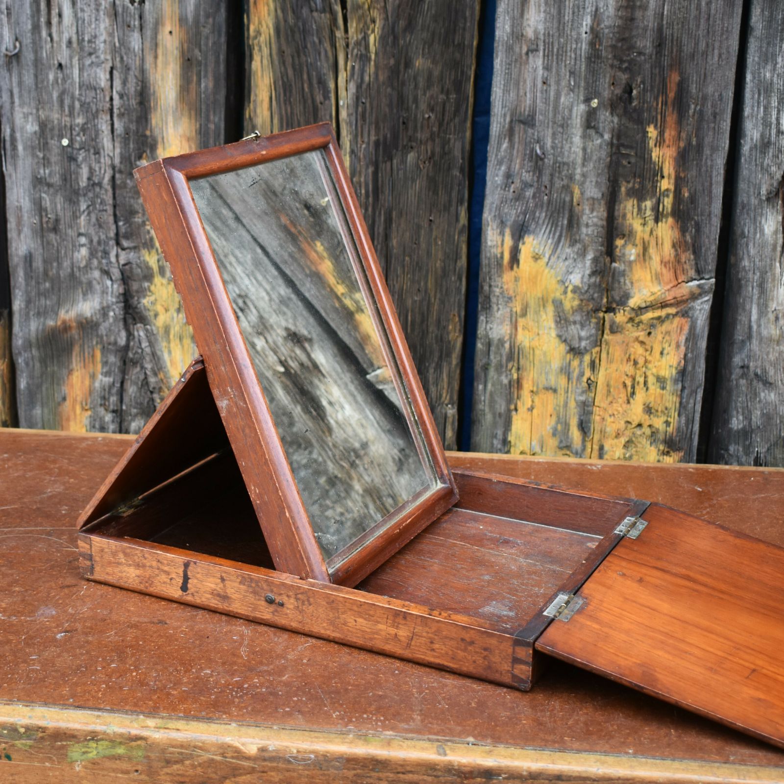 Antique 19th Century Officer's Military Campaign Field Folding Travelling Mirror photo 195.0