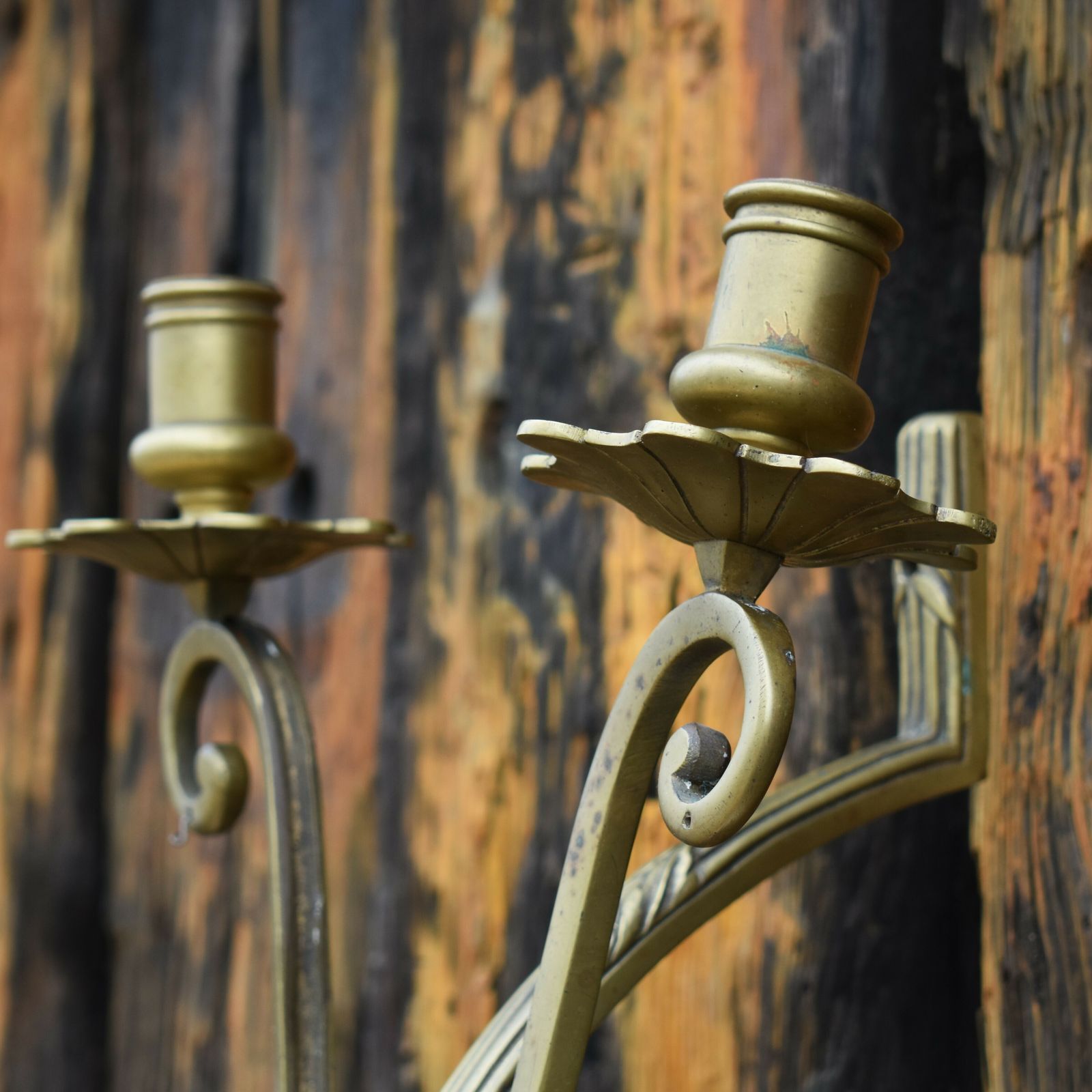 photo furniture Antique Art Deco Gilt Brass Candelabra Candle Sconce Wall Light Fitting