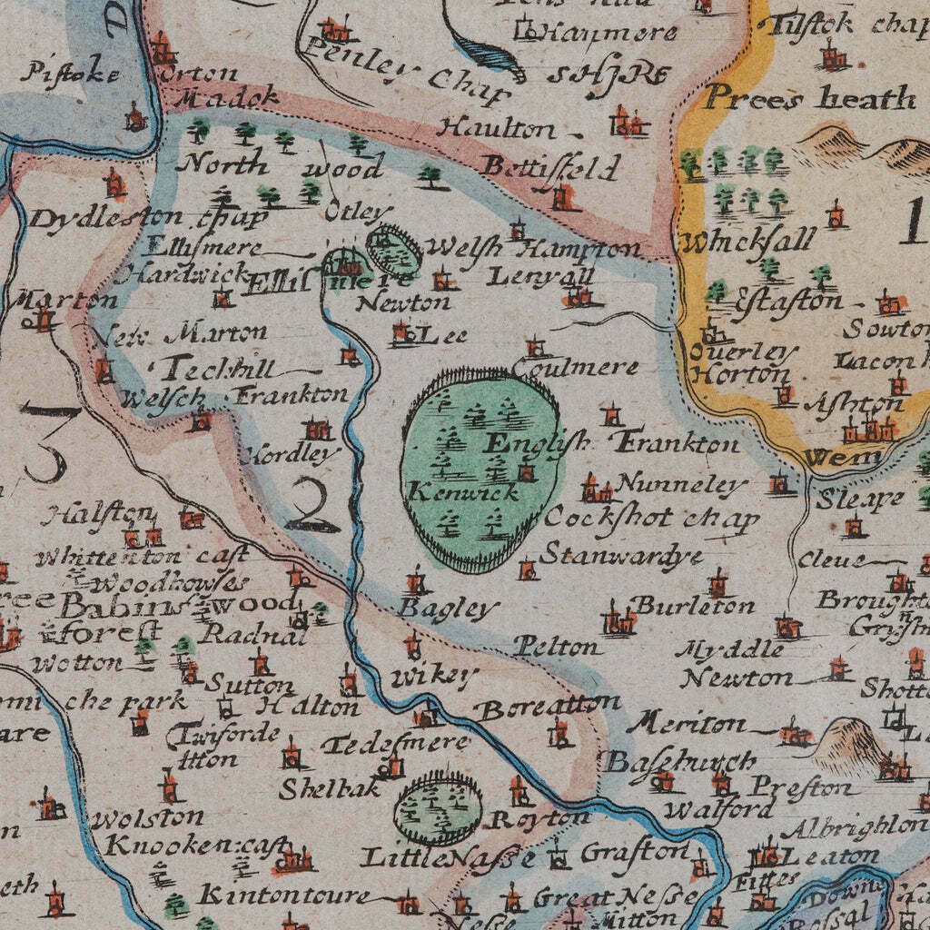 photo furniture Antique County Map, Shropshire, English, Atlas Engraving, Richard Blome, C.1673