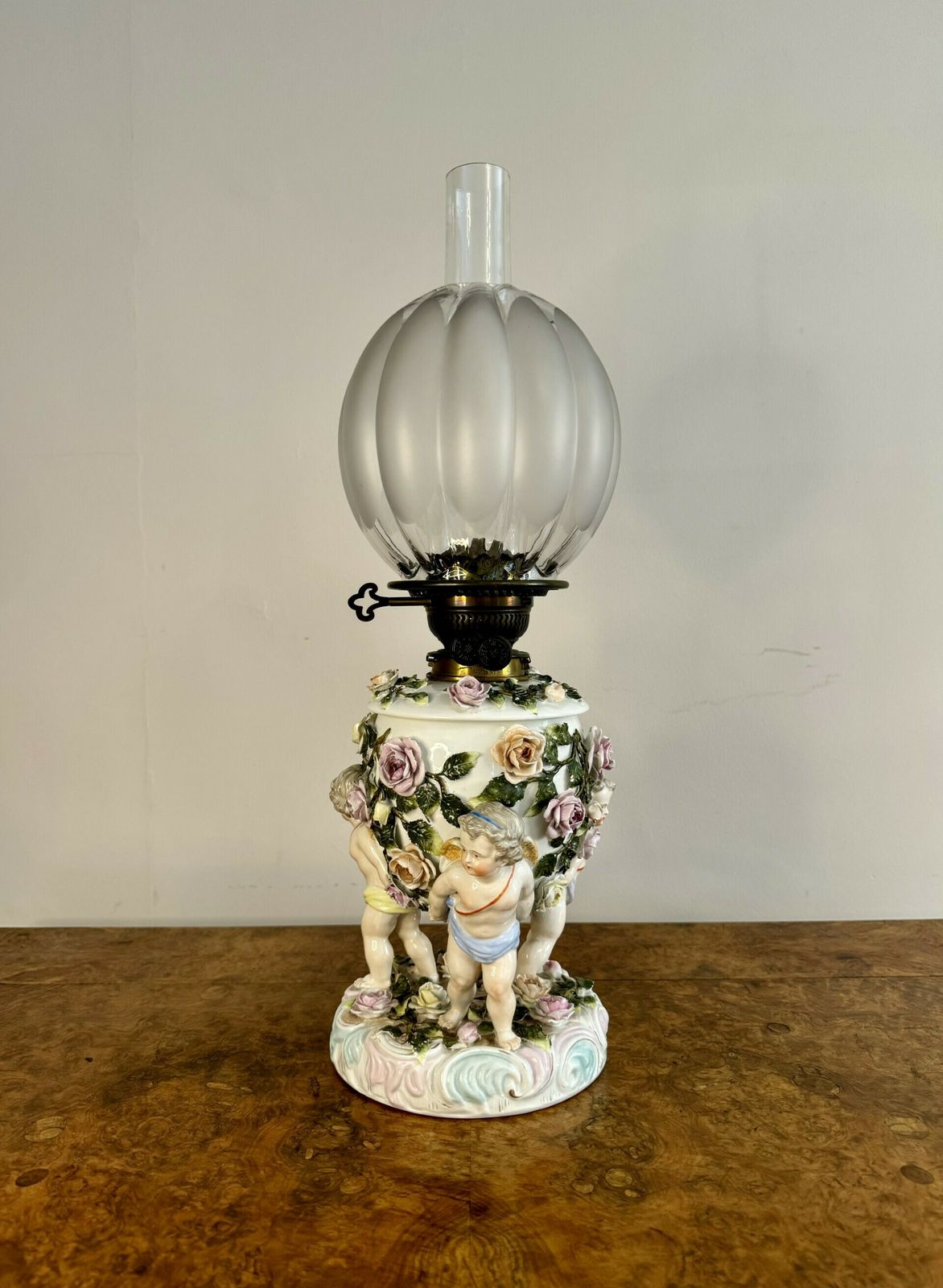 Outstanding Quality Antique Sitzendorf Porcelain Oil Lamp photo for sale