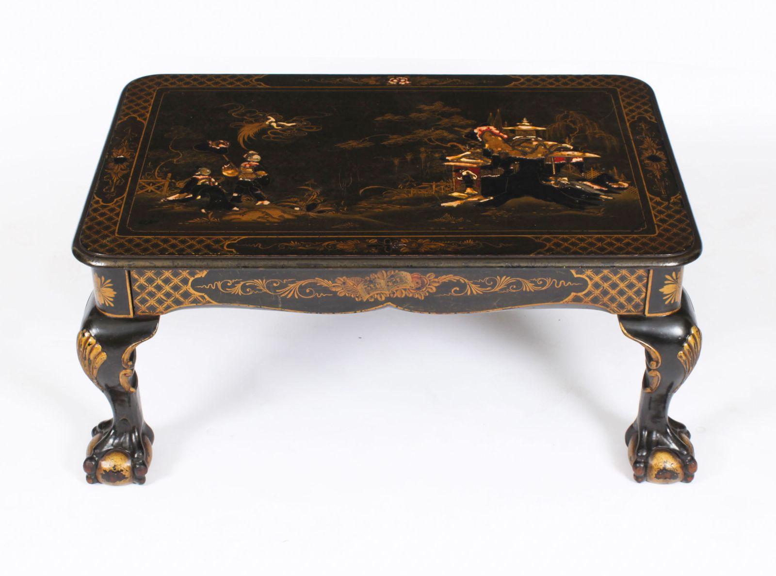 Vintage Black Lacquered Chinoiserie Coffee Table Mid 20th Century photo furniture