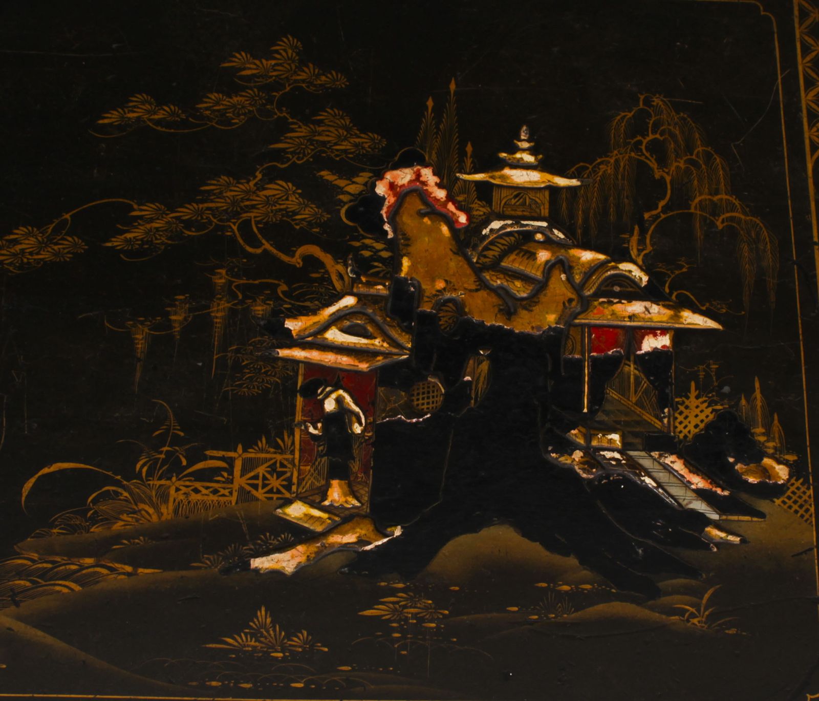Vintage Black Lacquered Chinoiserie Coffee Table Mid 20th Century photo vinterior