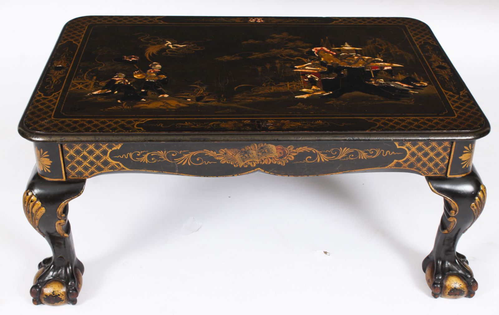 Vintage Black Lacquered Chinoiserie Coffee Table Mid 20th Century photo vintage