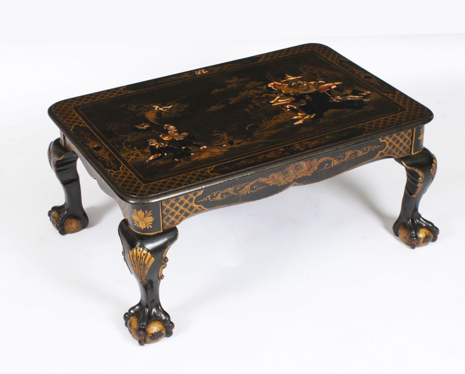 photo vintage Vintage Black Lacquered Chinoiserie Coffee Table Mid 20th Century