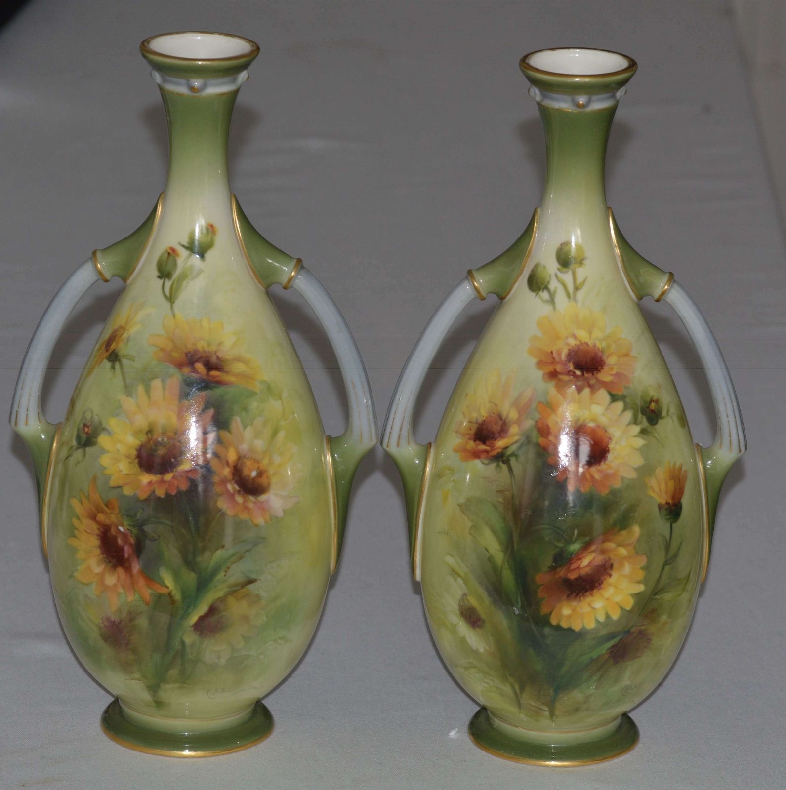 Pair Royal Worcester 2 Handled Vases George Cole 1903/ 1906