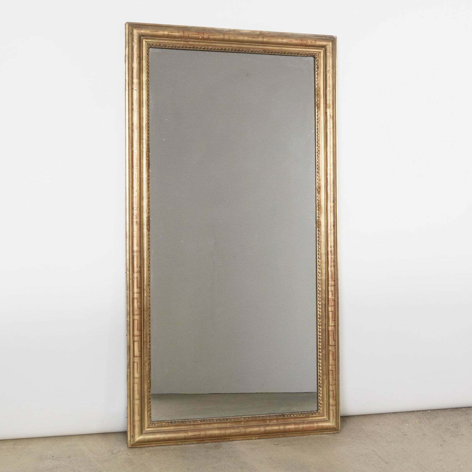Rectangular 19th Century Antique French Mirror With Etched Geometric Pattern photo furniture