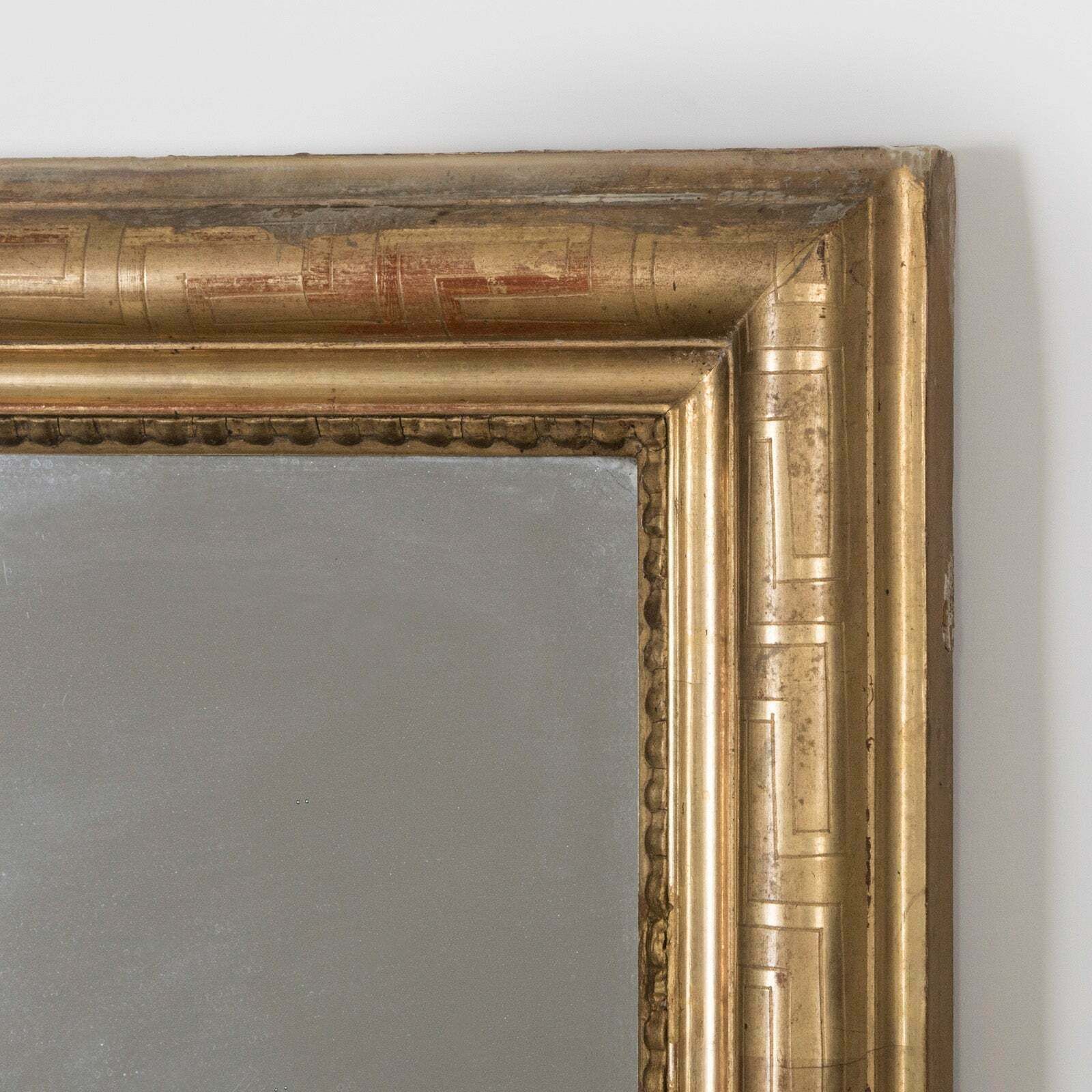 Rectangular 19th Century Antique French Mirror With Etched Geometric Pattern photo Home Decor