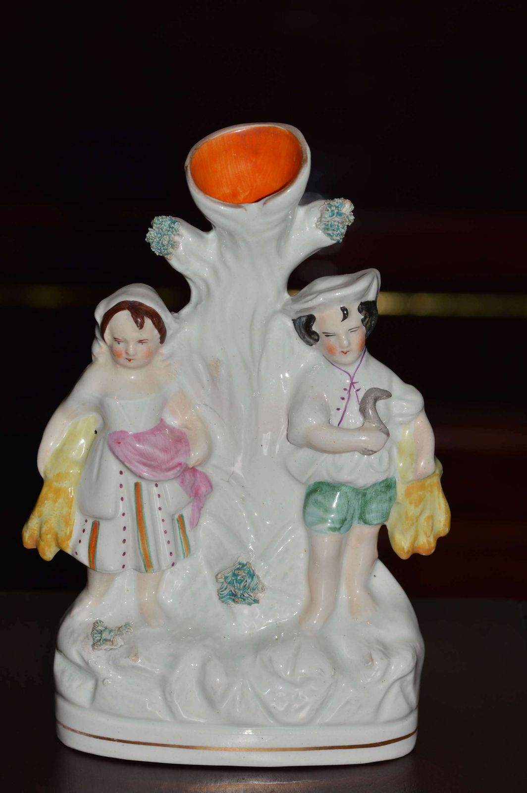 C1860 Victorian Staffordshire Spill Holder   A Young Couple Harvesting