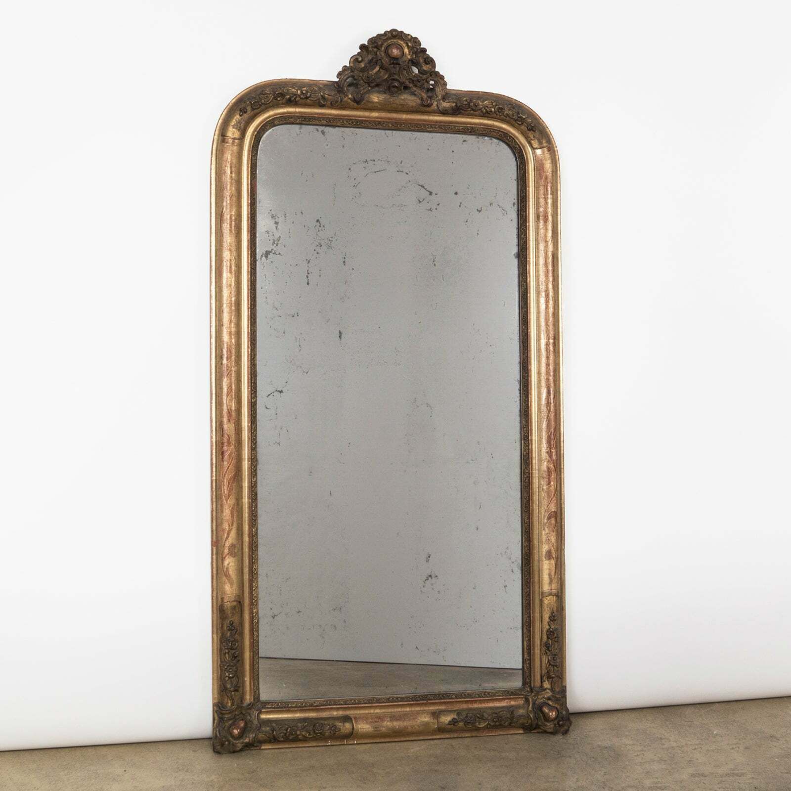 19e Eeuwse Franse Antieke Louis Philippe Spiegel Met Gevlekt Glas photo furniture