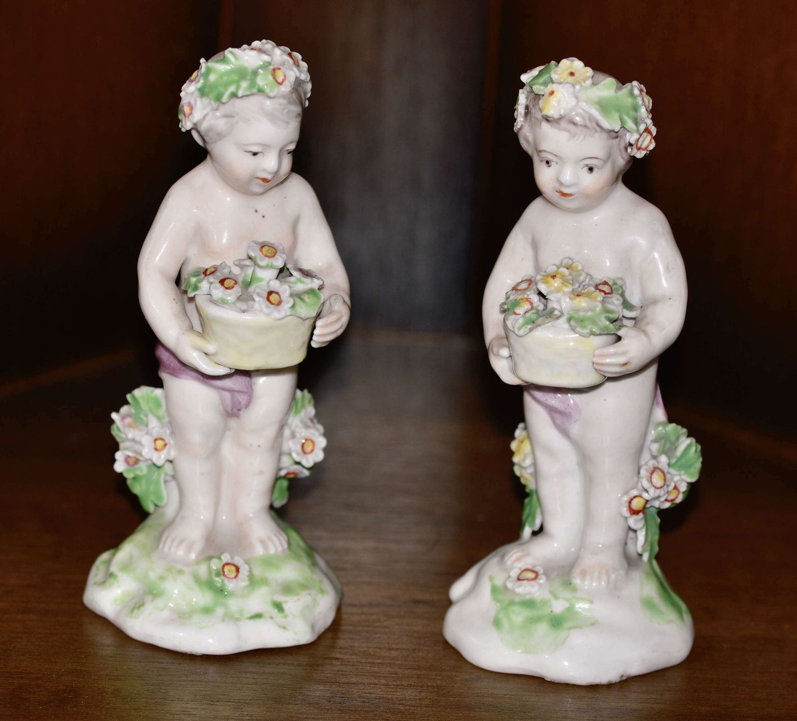 Circa 1780's Pair Of Derby Porcelain Putti Cherub Figurines