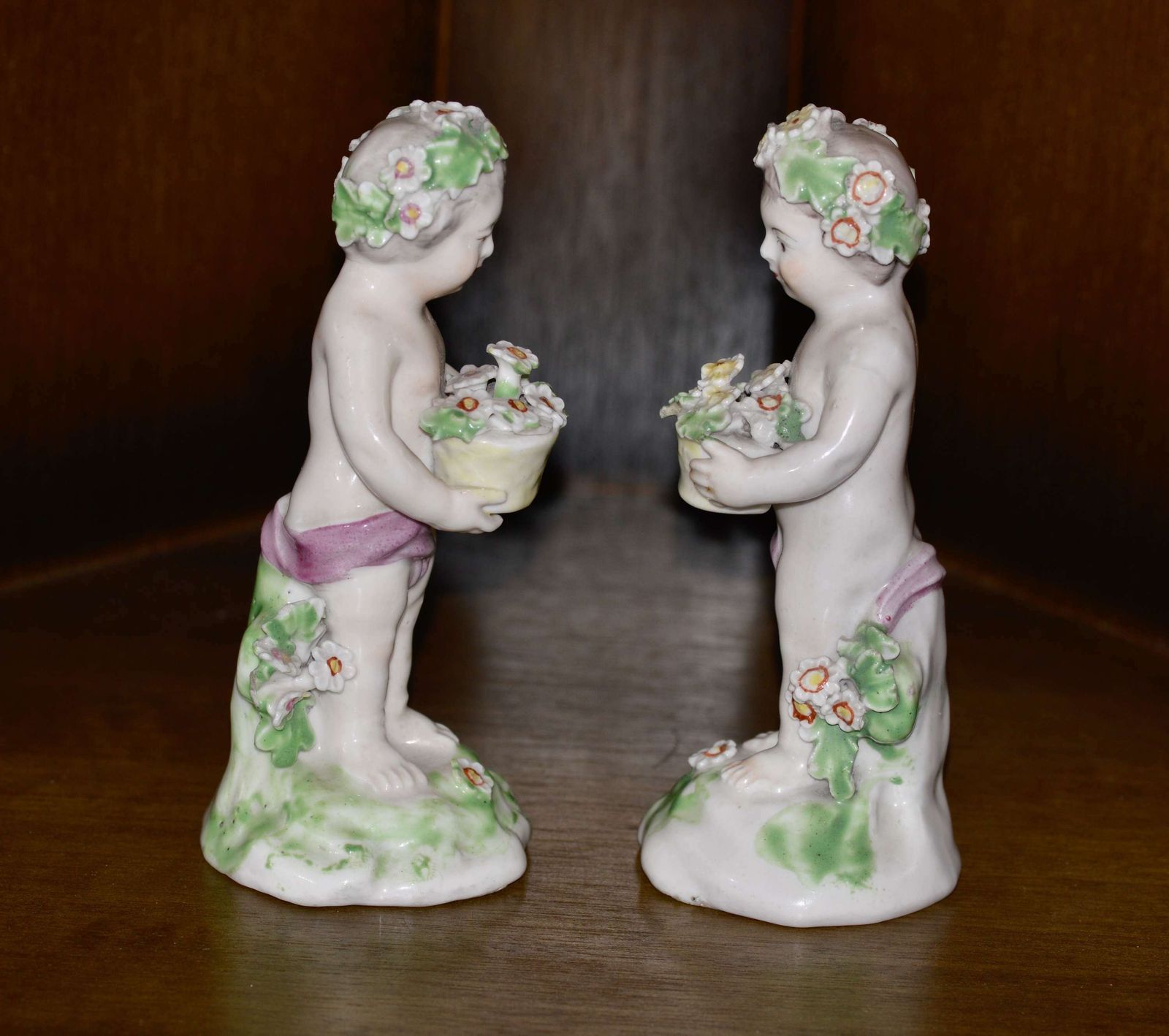 Circa 1780's Pair Of Derby Porcelain Putti Cherub Figurines photo furniture