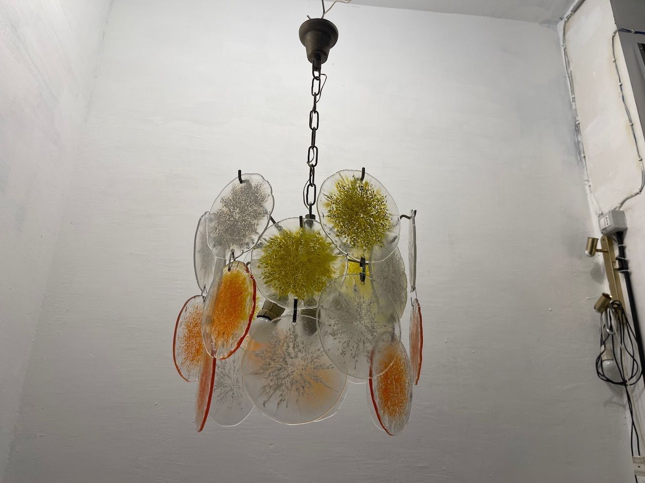photo for sale Murano Glass Disc Snowflake Chandelier 1960’s By Gino Vistosi