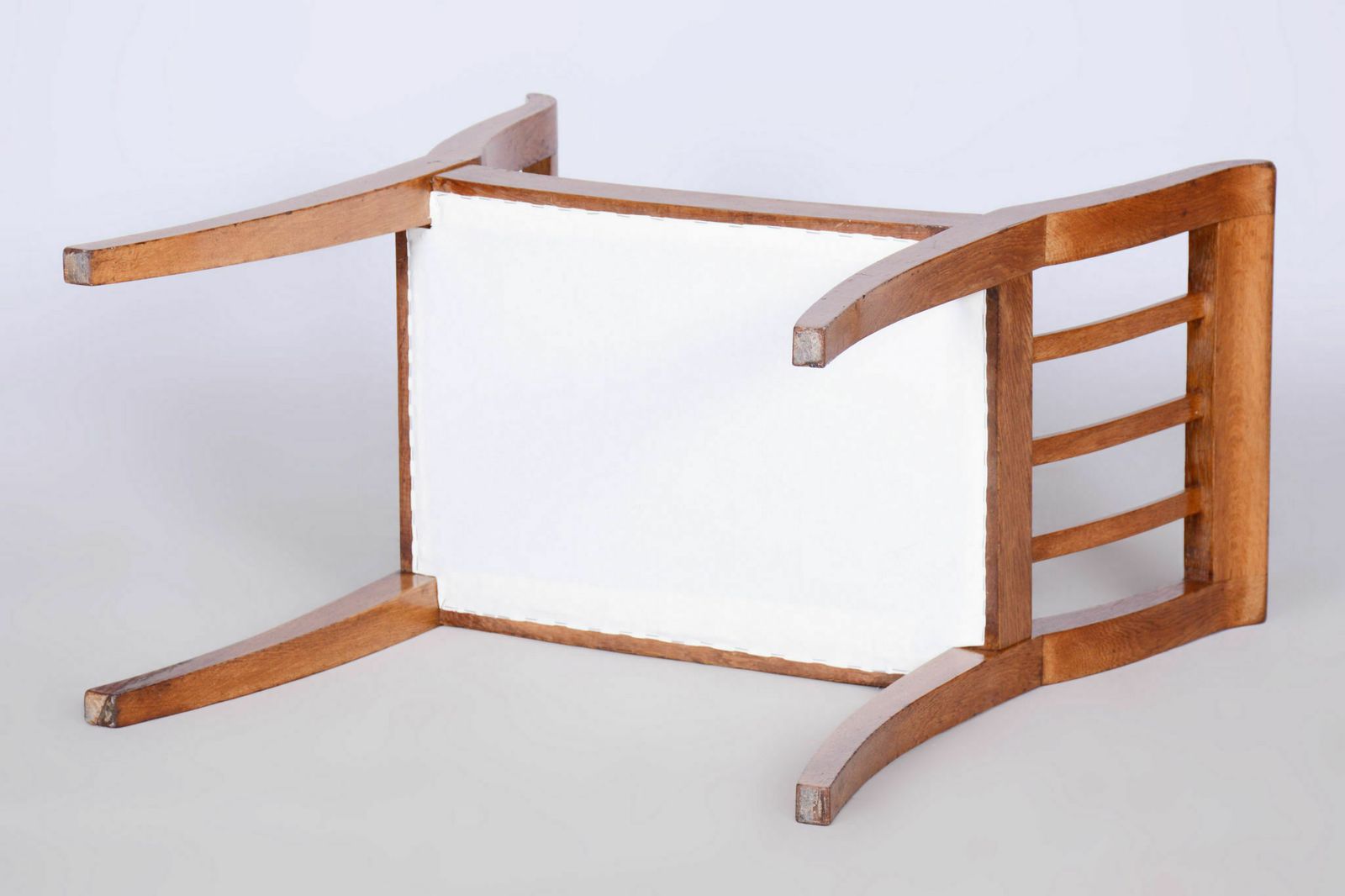 Restored Art Deco Stool, Oak, Revived Polish, New Upholstery, Czech, 1930s photo vinterior