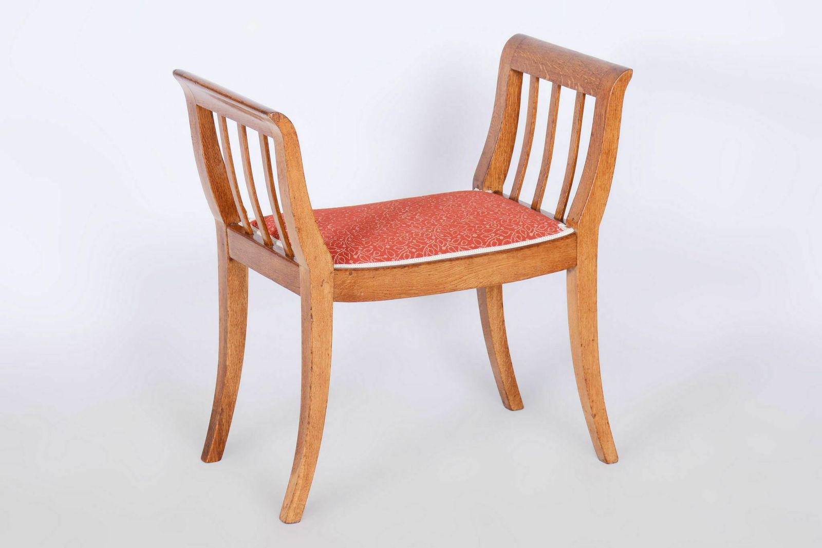 photo furniture Restored Art Deco Stool, Oak, Revived Polish, New Upholstery, Czech, 1930s