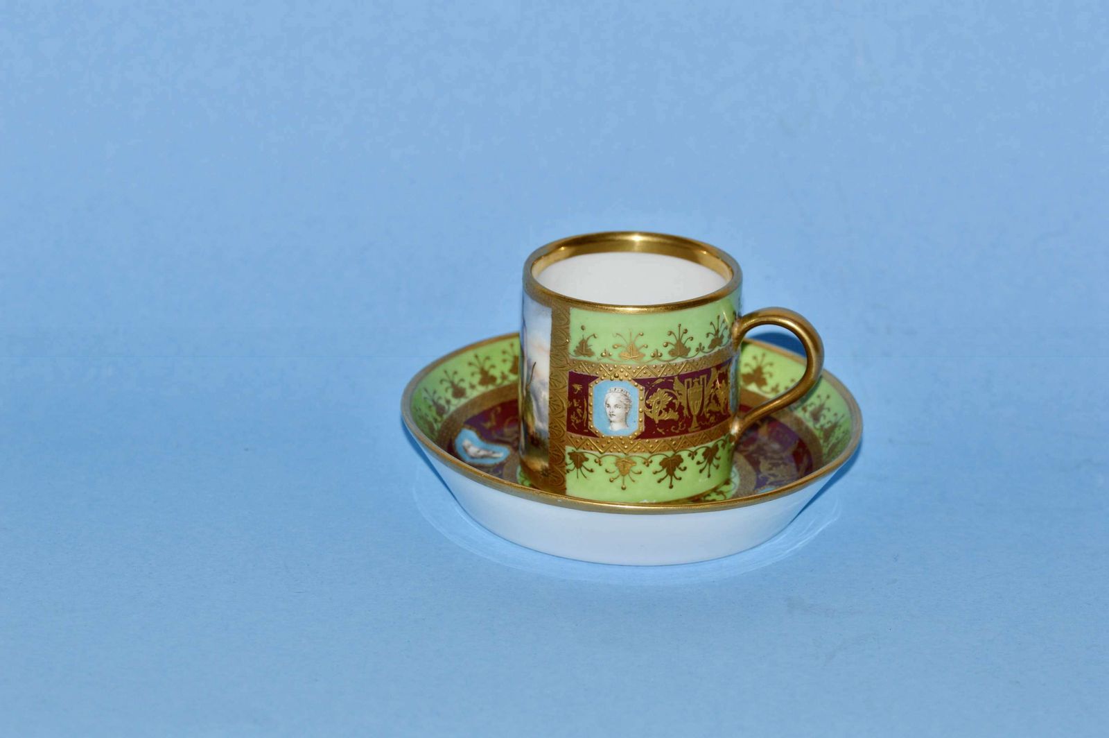 A 19th Century Meissen Green And Gilded Cup And Saucer, photo for sale
