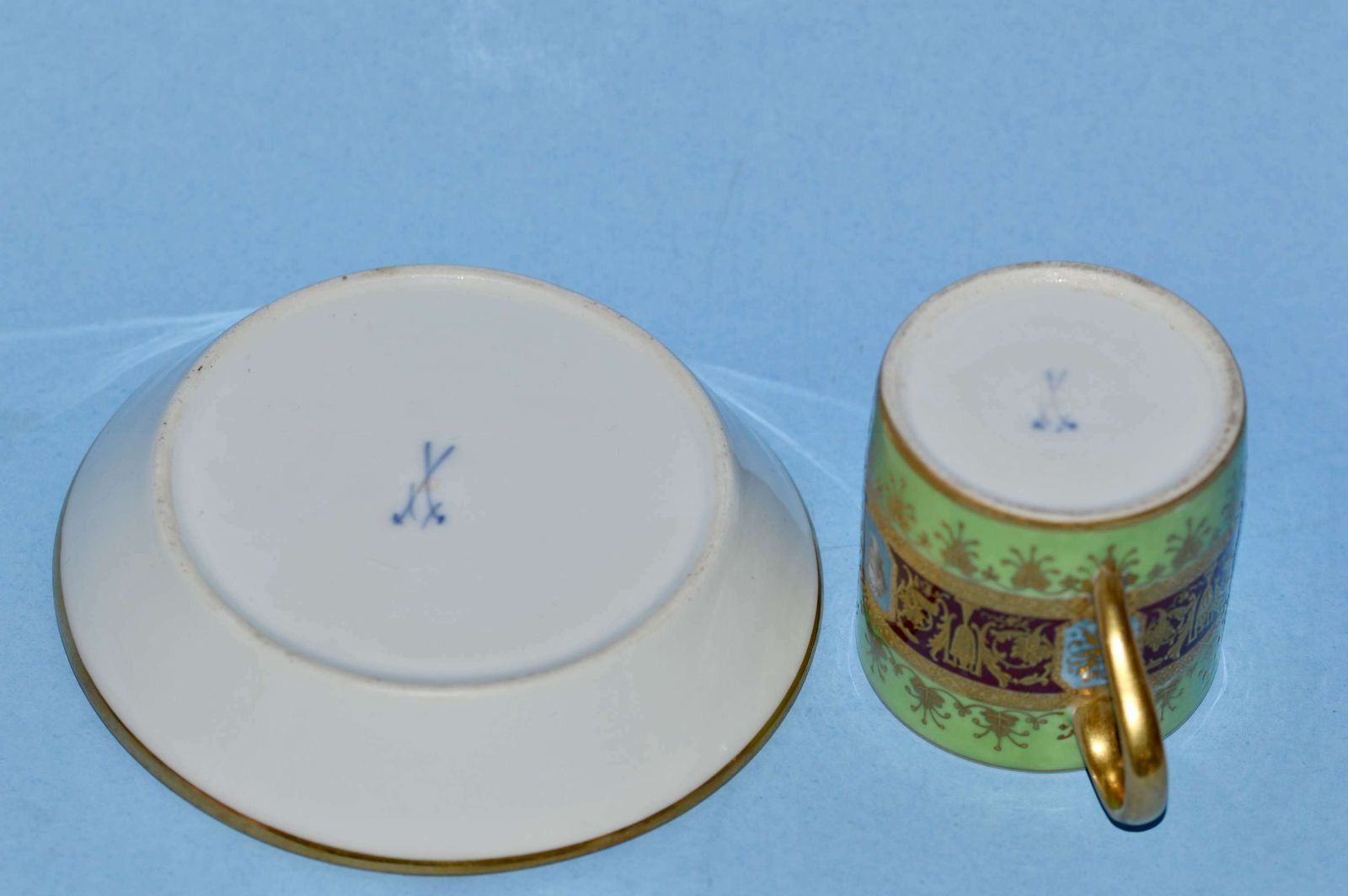 A 19th Century Meissen Green And Gilded Cup And Saucer, photo buy