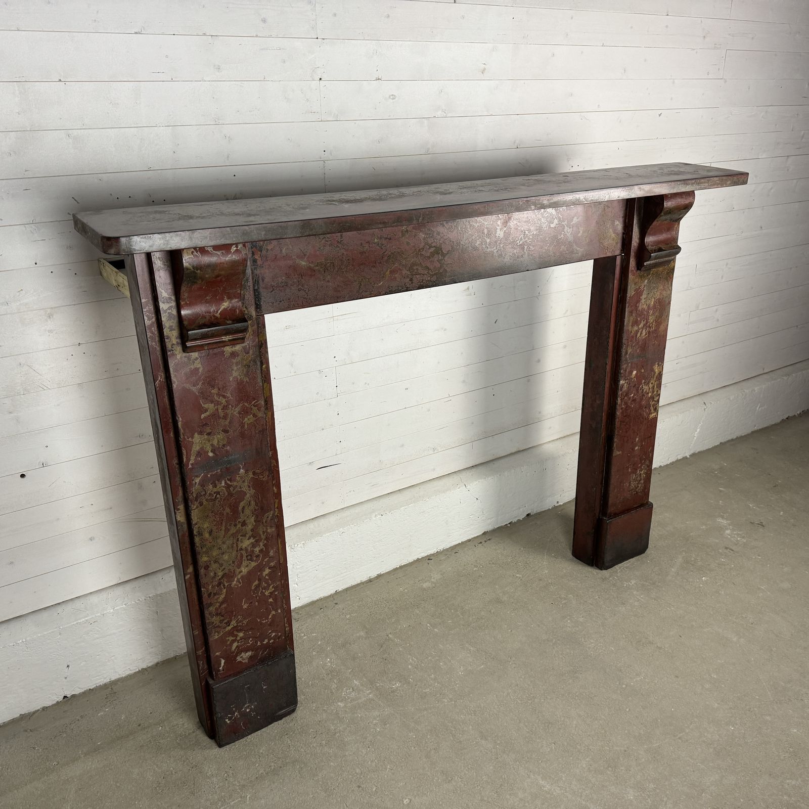 Simple Edwardian Slate Fire Surround With Red Marbleised Finish photo Home Fixtures