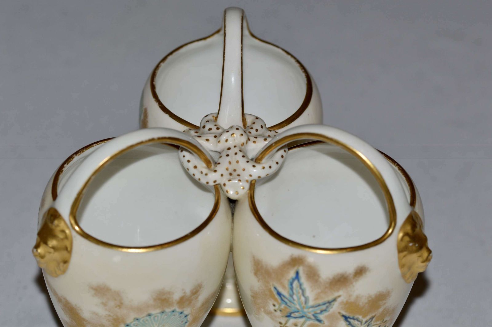 An Unusual Design Of A Victorian Royal Worcester Triple Vase C1876/91 photo for sale