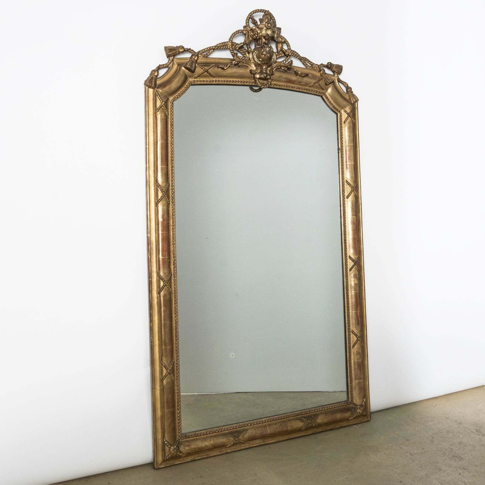 Antique French Neo Classical Style Giltwood Rope And Tassel Motif Mirror photo furniture