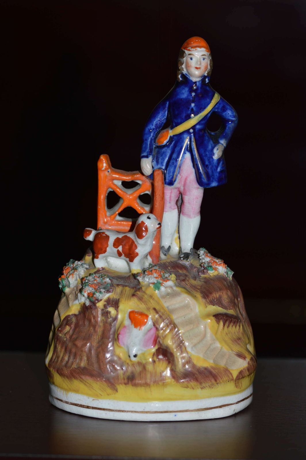 C1860 Victorian Staffordshire Figure Hunter With Gun On A Small Hill