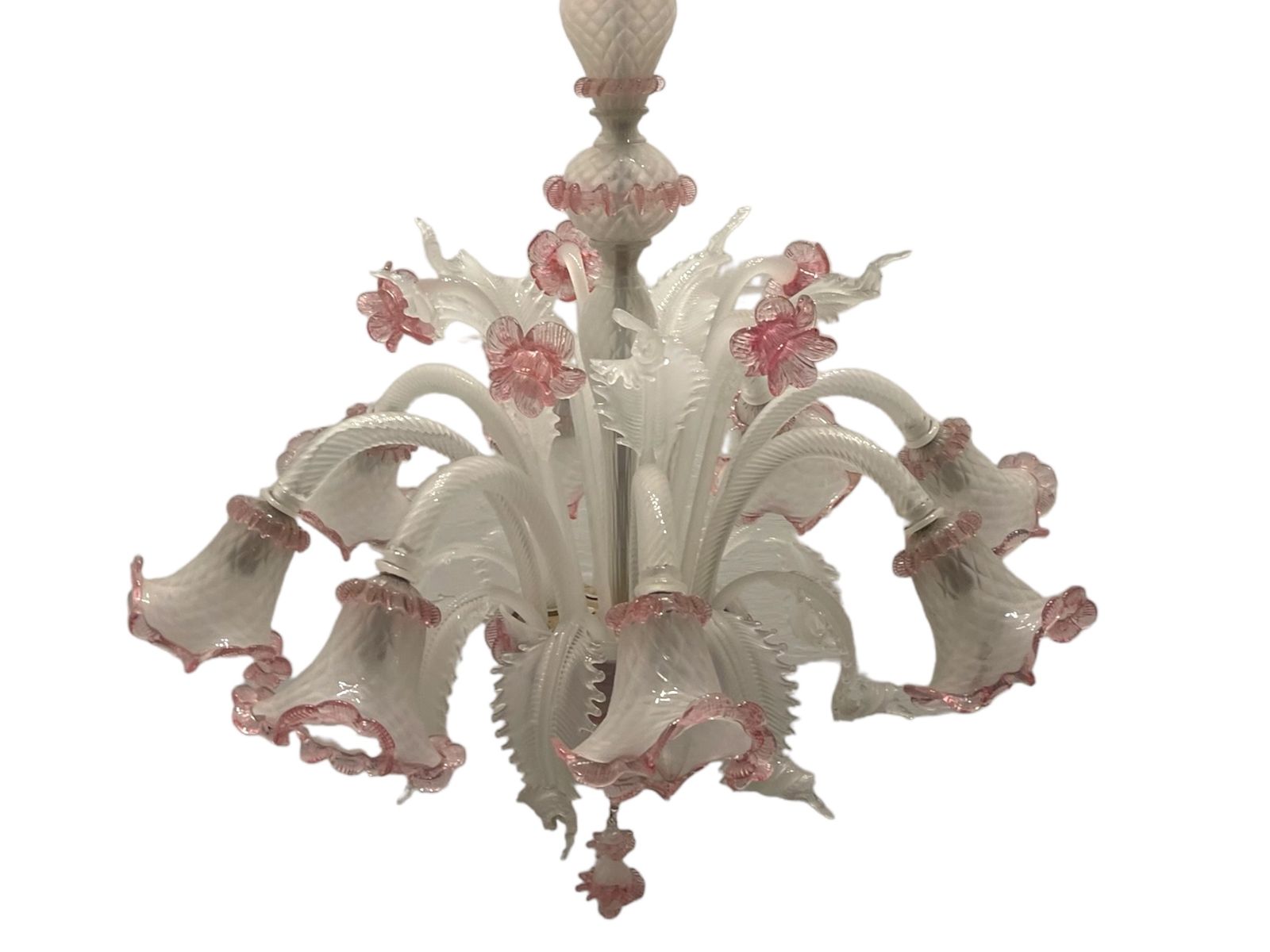 Large Venetian Murano Glass Pink And White Chandelier 1960’s photo furniture