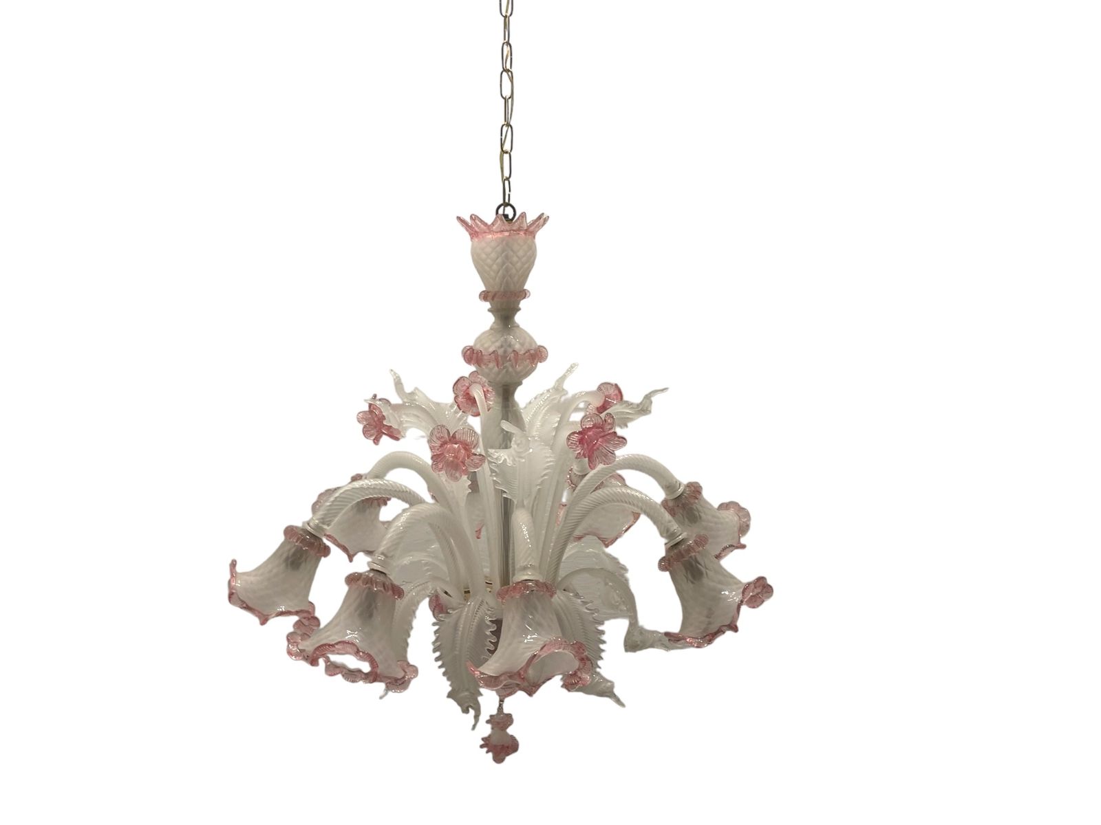 Large Venetian Murano Glass Pink And White Chandelier 1960’s photo for sale