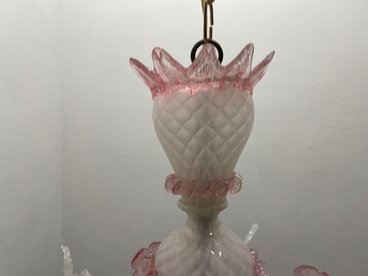 Large Venetian Murano Glass Pink And White Chandelier 1960’s photo vintage