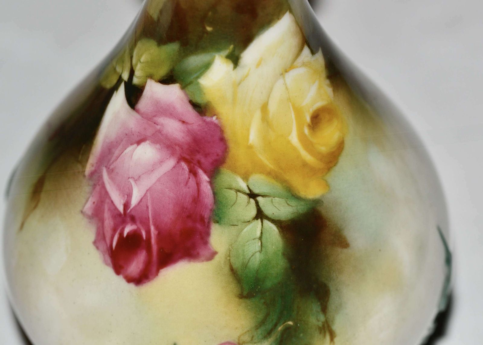 1909 Royal Worcester Hadley Porcelain Vase   Pink And Yellow Flowers photo for sale