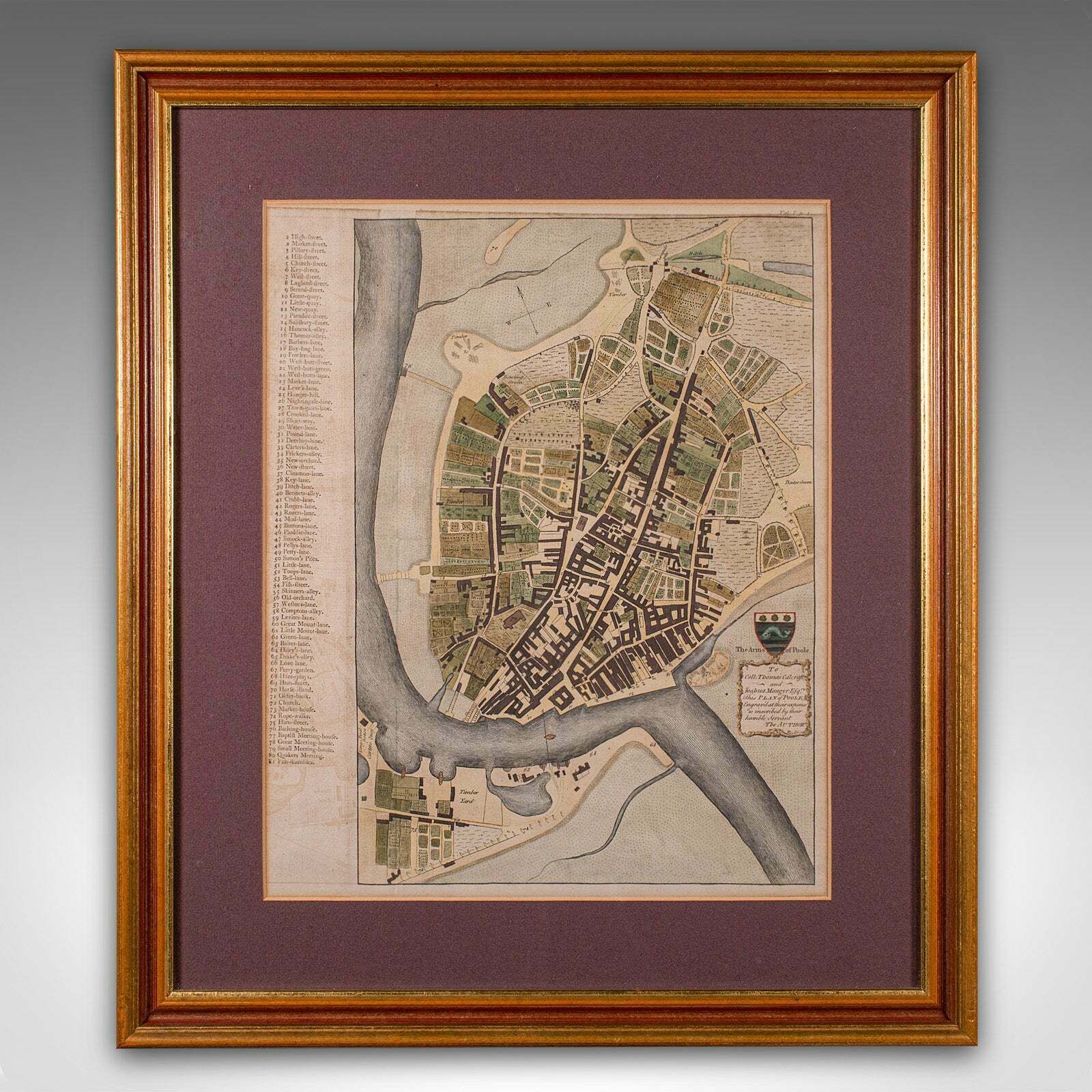 Antique Town Plan Map, Poole, English, Framed Cartography, Georgian, Circa 1780 photo furniture