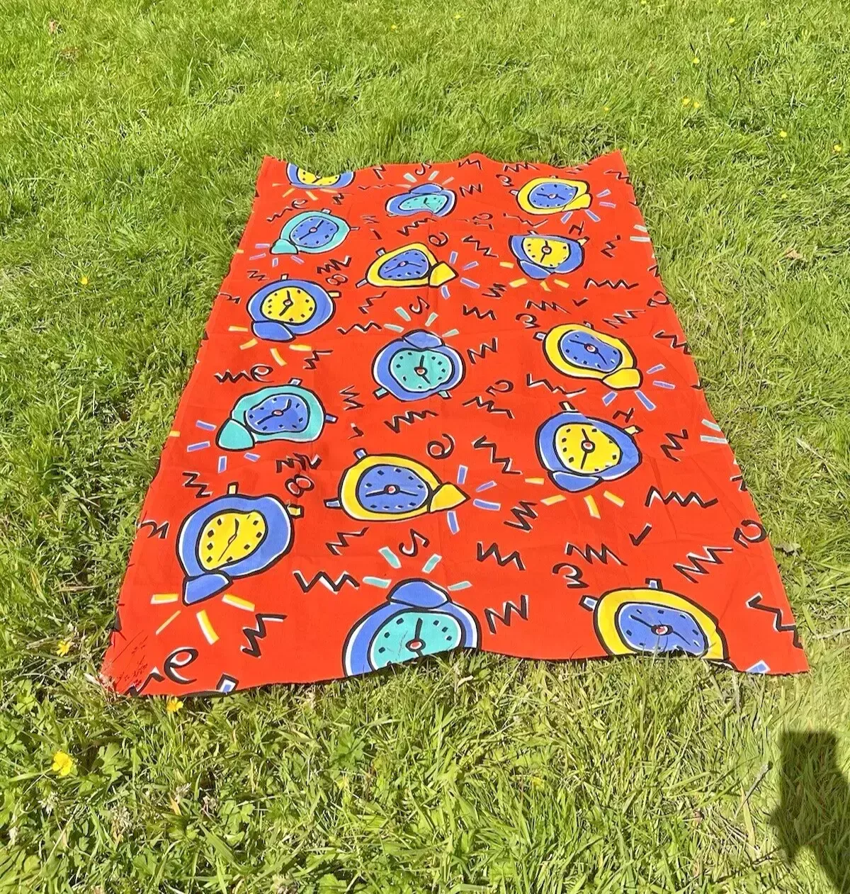 50.0 Retro 80's 90's Pop Art Alarm Clock Orange Table Cloth Covering Material Vintage photo