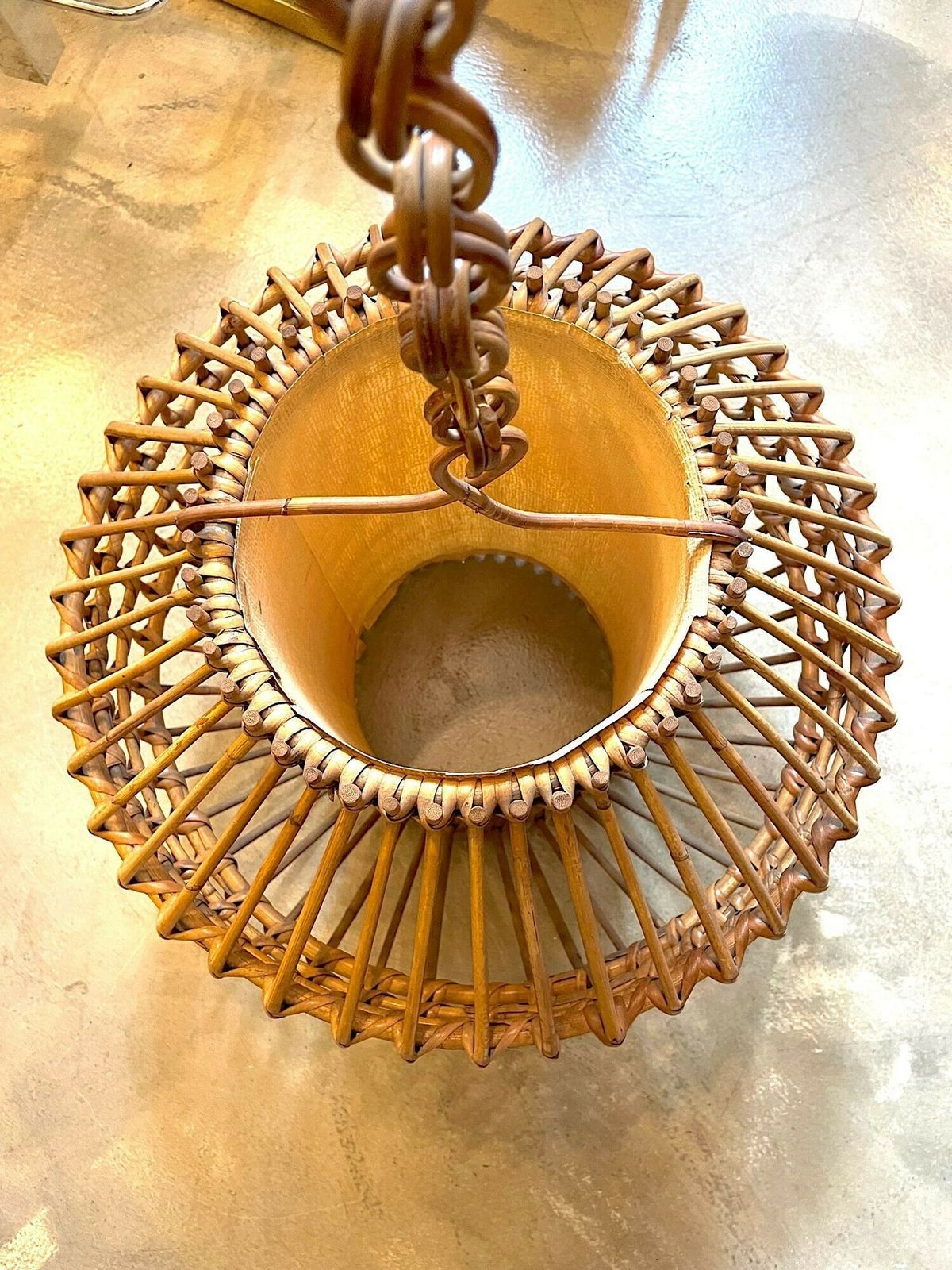 A French 1960s Woven Bamboo And Parchment Hanging Light By Louis Sognot photo 1450.0