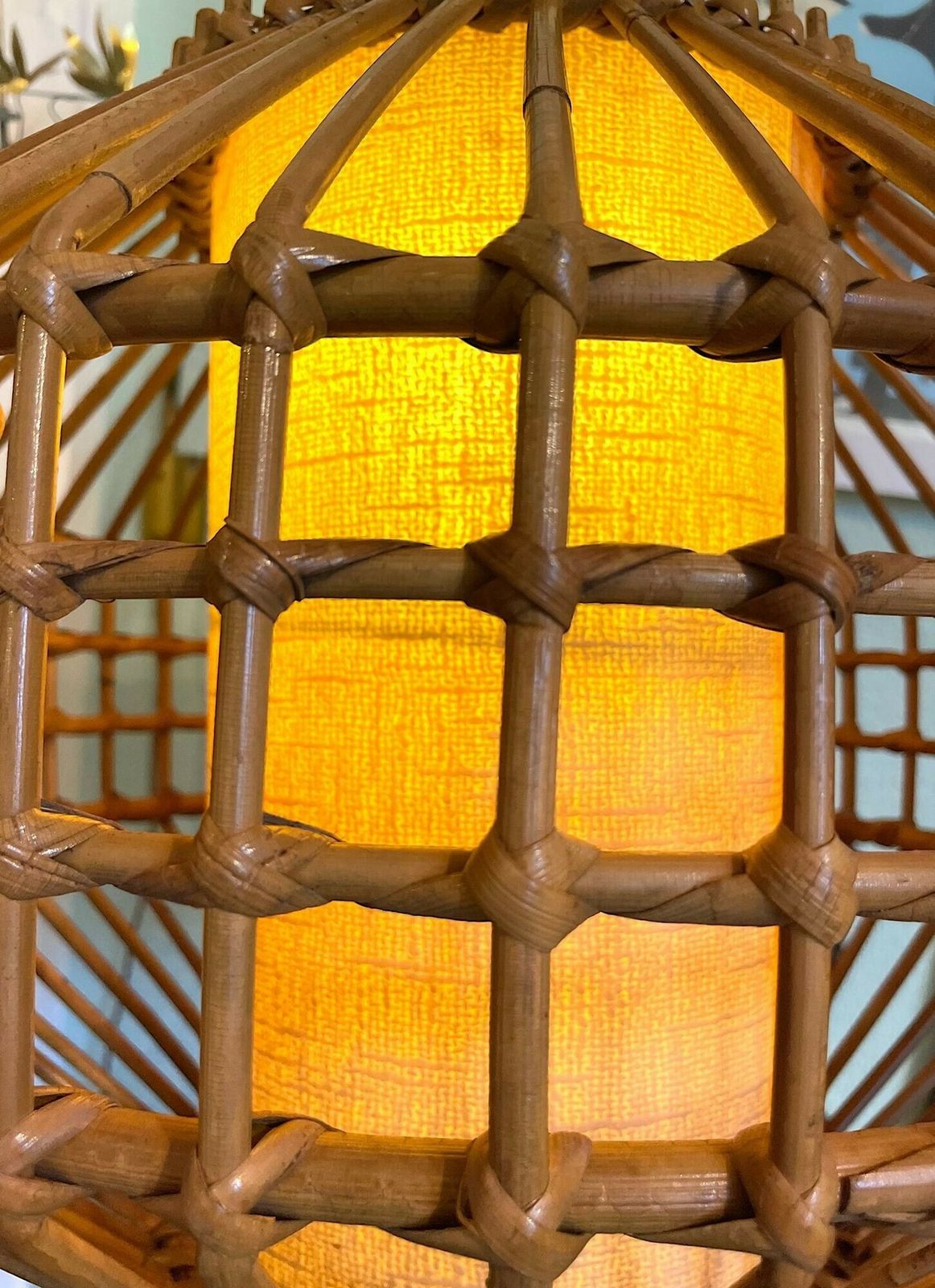 A French 1960s Woven Bamboo And Parchment Hanging Light By Louis Sognot photo vinterior