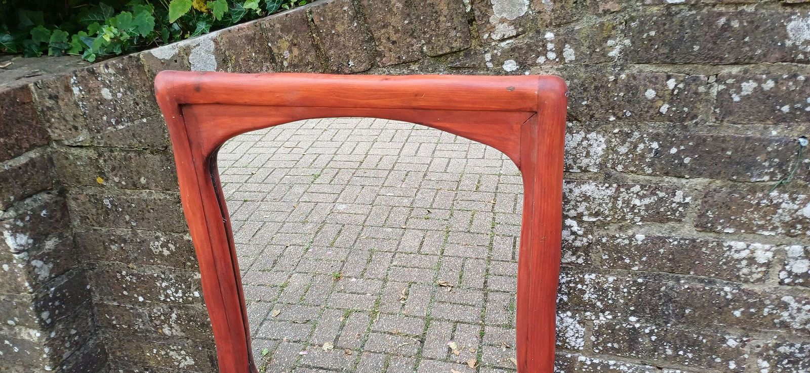 Large Thick Chunky Wooden 80s Red Painted Wall Mirror 70 X 58 Cm photo for sale