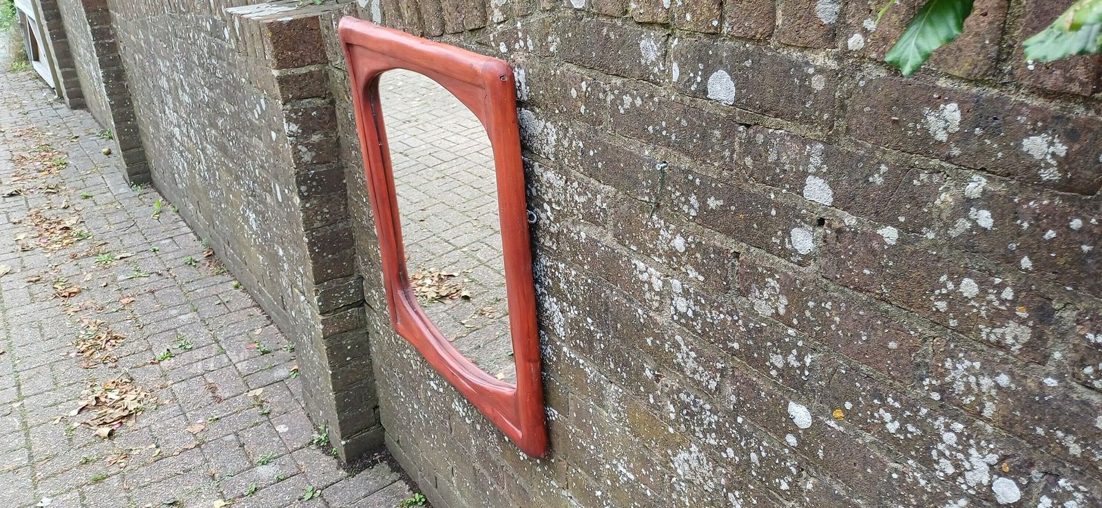 Large Thick Chunky Wooden 80s Red Painted Wall Mirror 70 X 58 Cm photo vintage