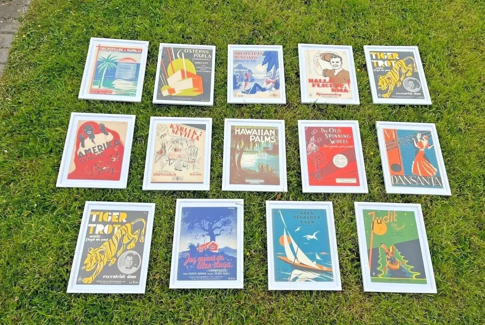 1 Framed Antique Art Deco Illustrated Swedish Sheet Music Film Poster Wall Art