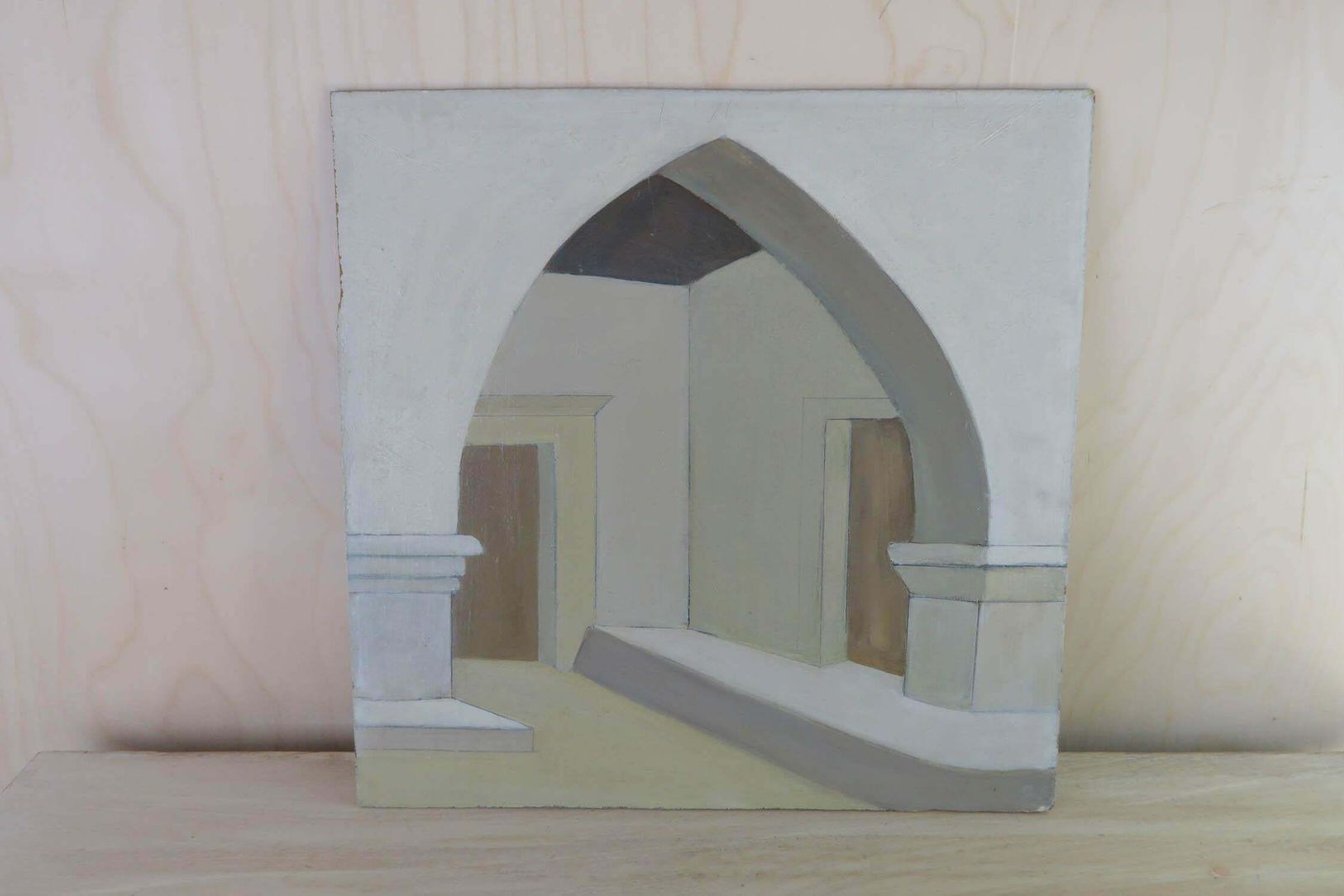 Mid Century Oil Painting Of A Gothic Interior By Priscilla Dimsdale photo furniture