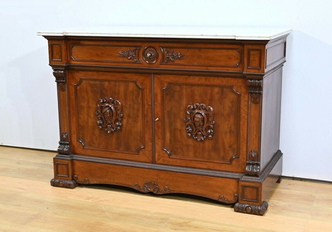 Property Writing Desk Chest Of Drawers, In Mahogany And Lemon Wood, Restoration Style – Part 1 Of The 19th Century photo for sale