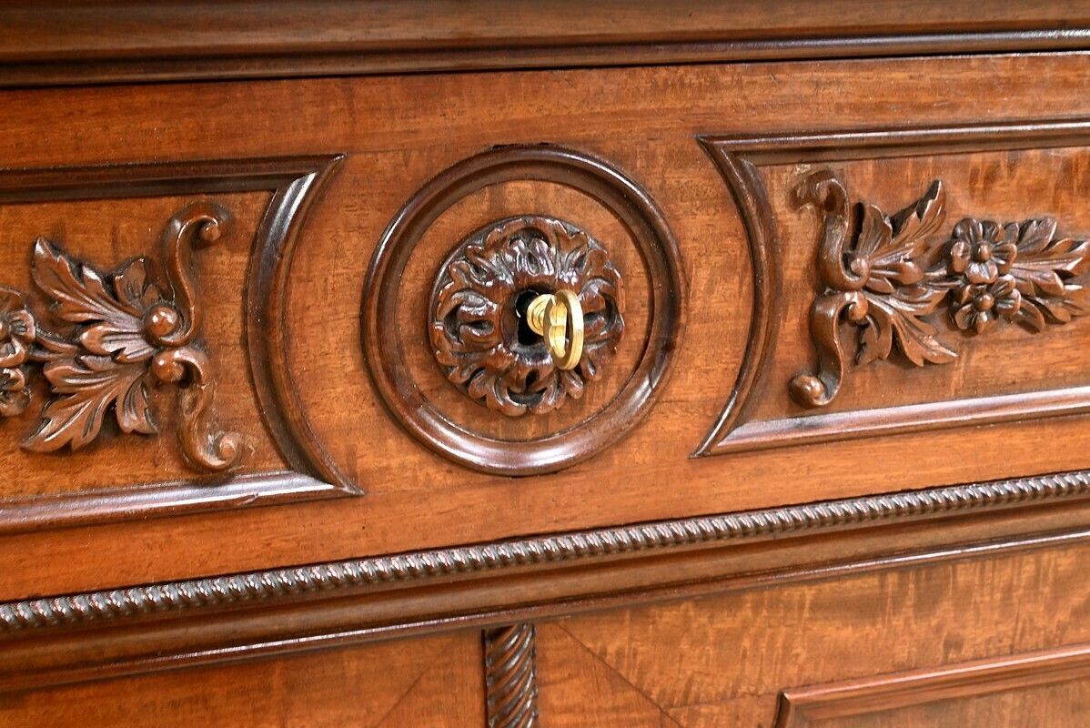photo buy Property Writing Desk Chest Of Drawers, In Mahogany And Lemon Wood, Restoration Style – Part 1 Of The 19th Century