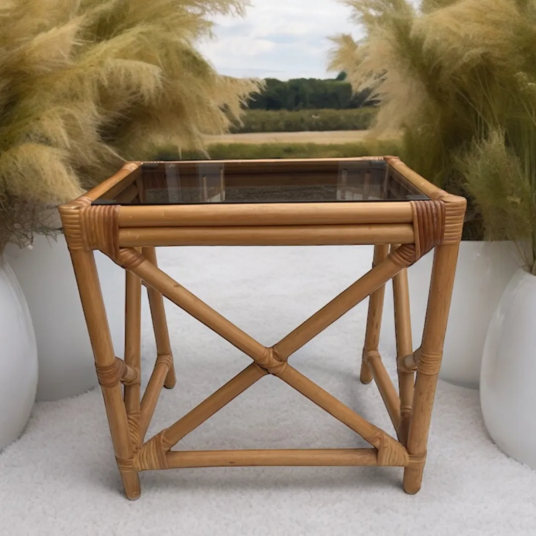 Retro Nest Of Bamboo And Smoked Glass Coffee Tables photo Furniture